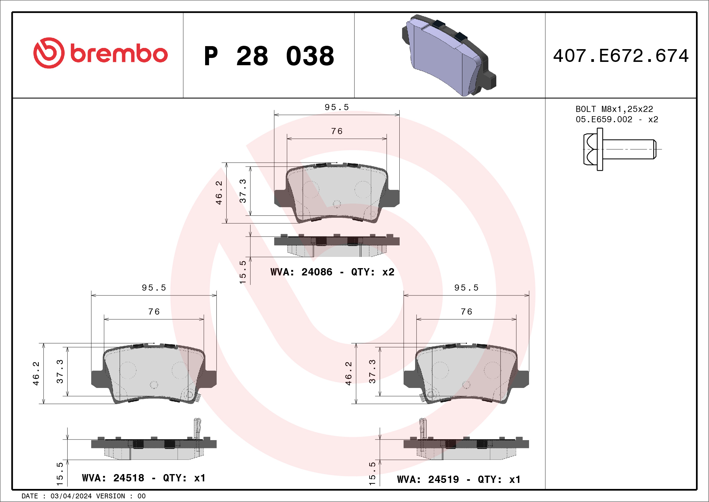 BREMBO Hátsó fékbetét P28038_BREMBO