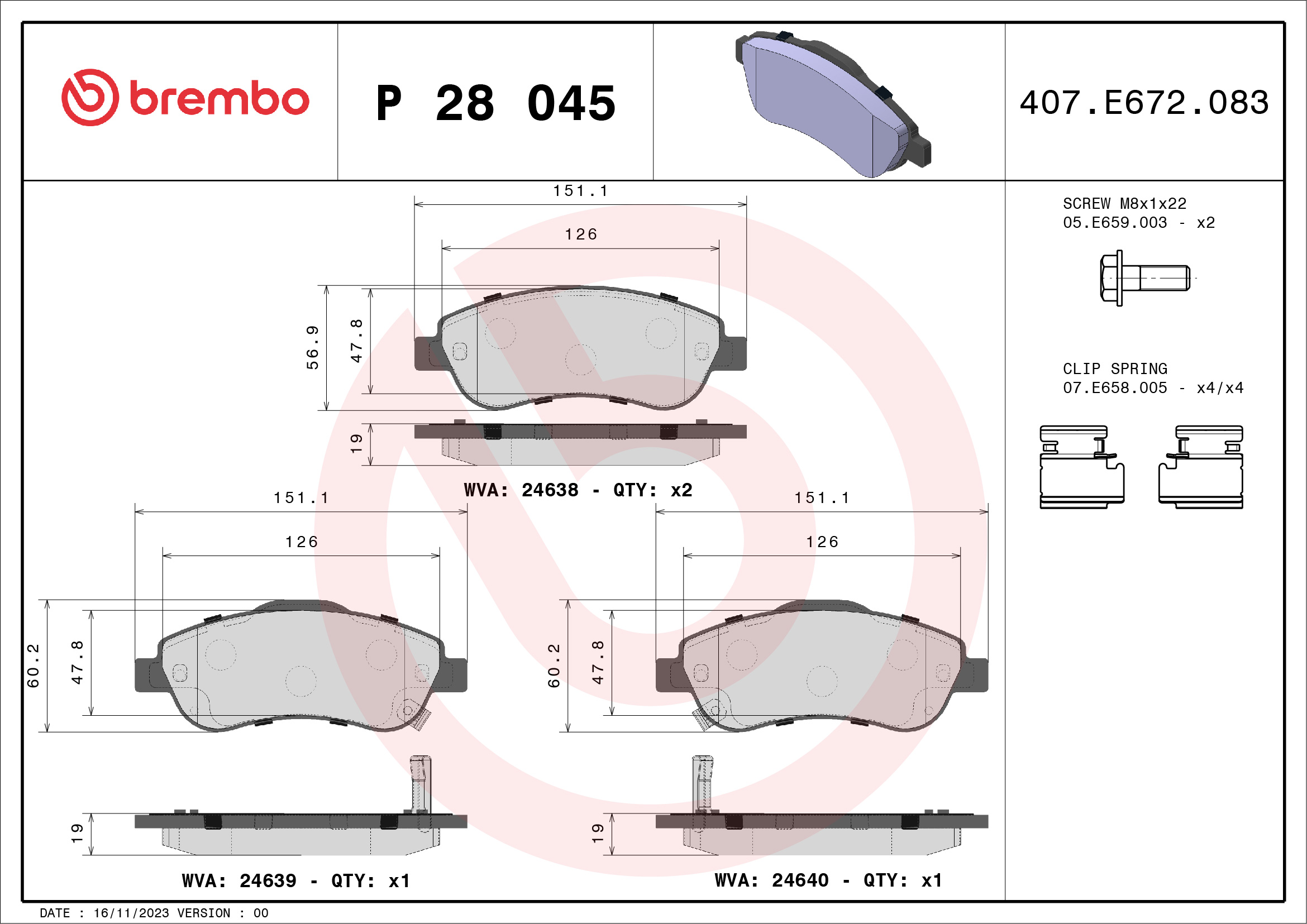 BREMBO Első fékbetét P28045_BREMBO