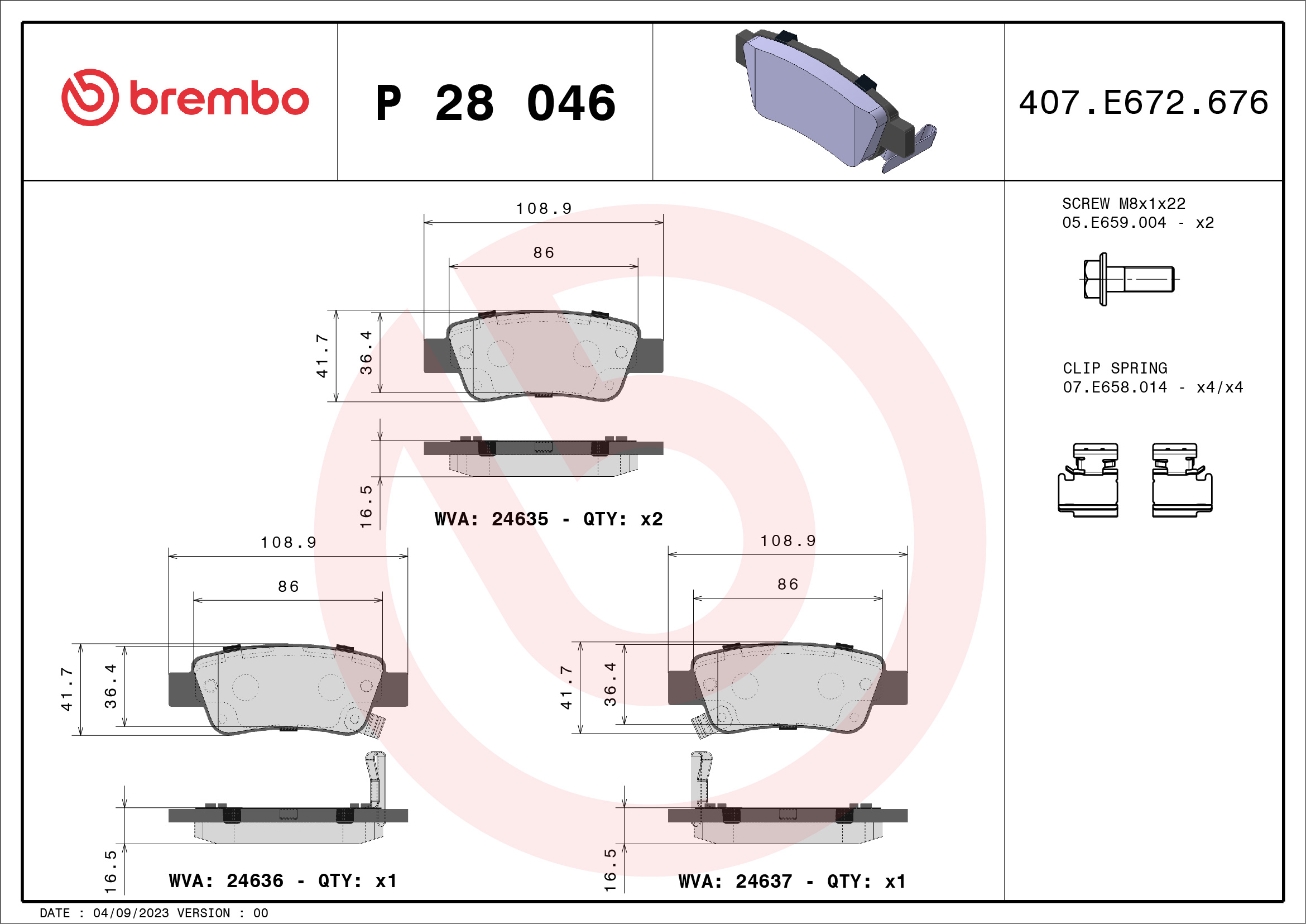 BREMBO Hátsó fékbetét P28046_BREMBO