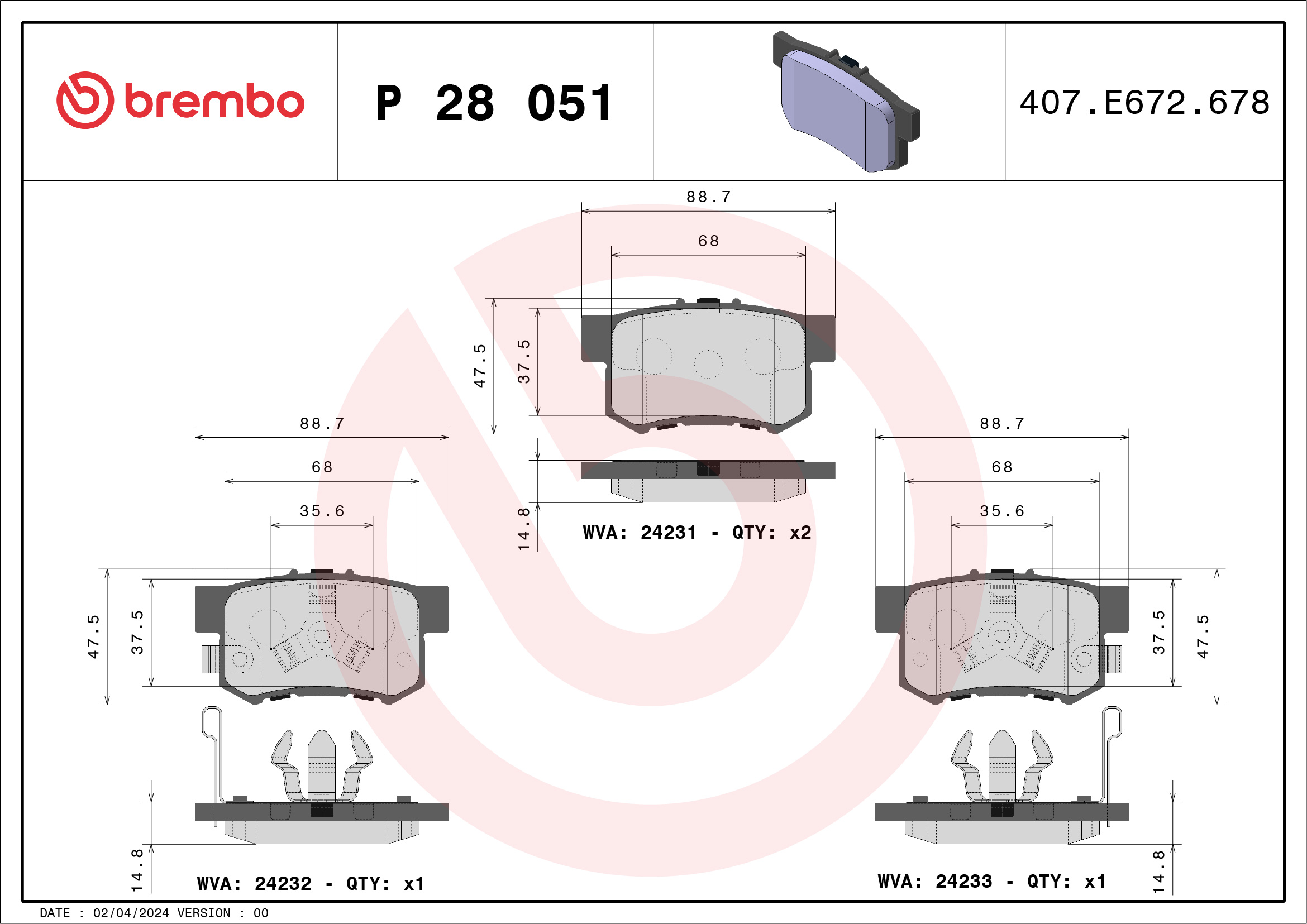 BREMBO Hátsó fékbetét P28051_BREMBO