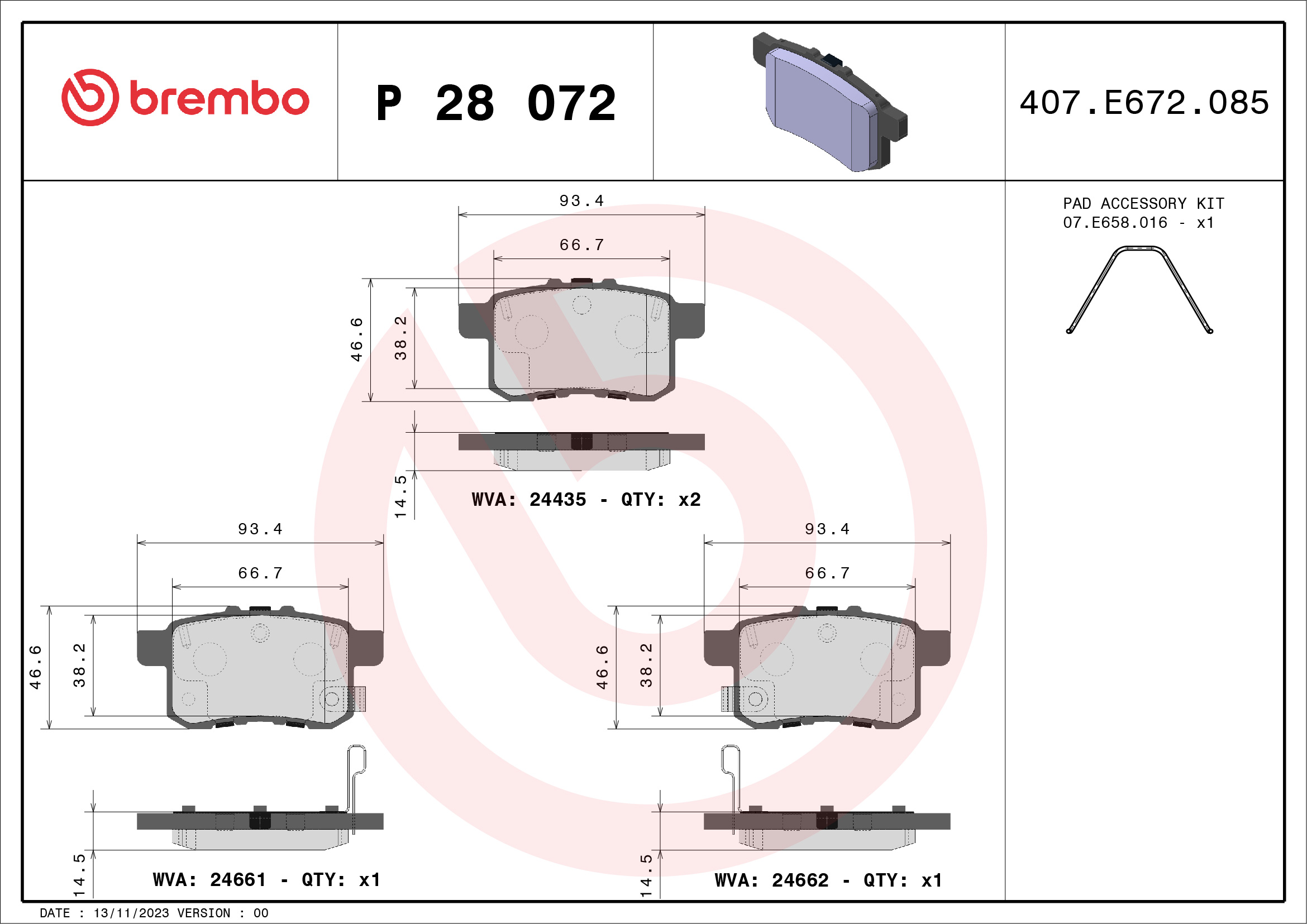 BREMBO Hátsó fékbetét P28072_BREMBO