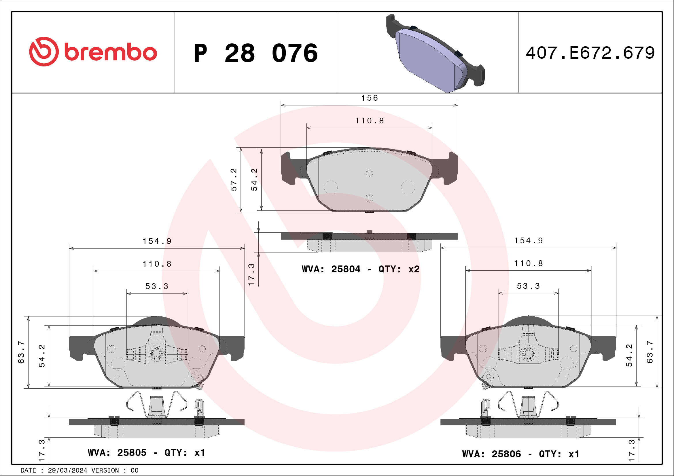 BREMBO Első fékbetét P28076_BREMBO