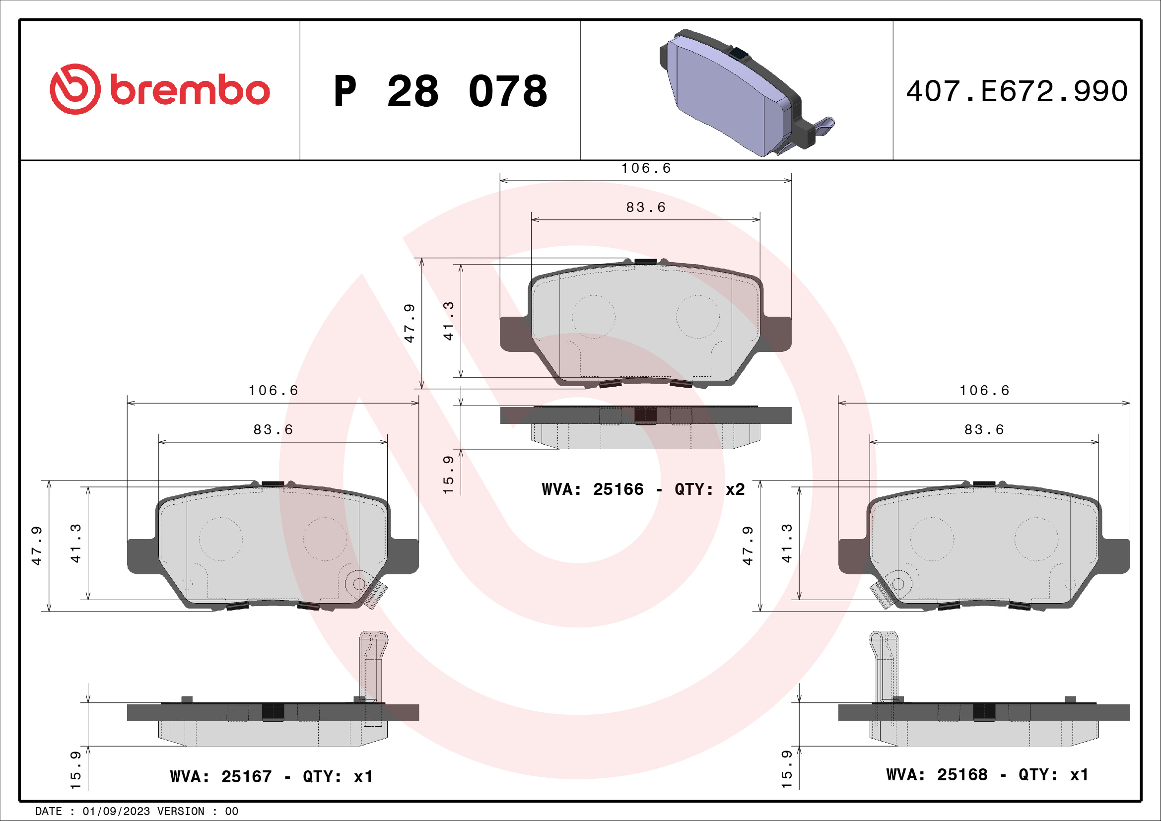 BREMBO Hátsó fékbetét P28078_BREMBO