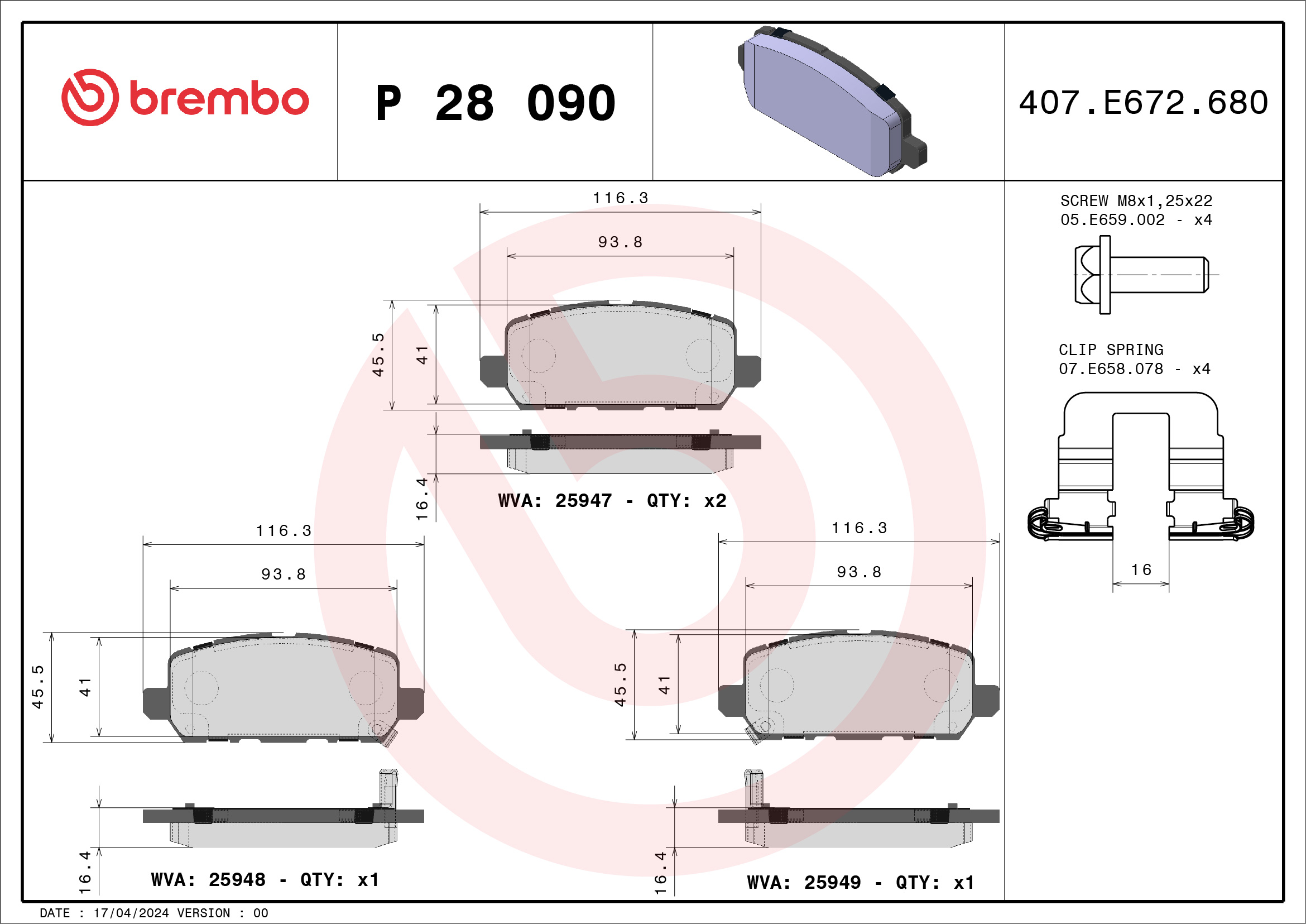 BREMBO Fékbetét, mind P28090_BREMBO