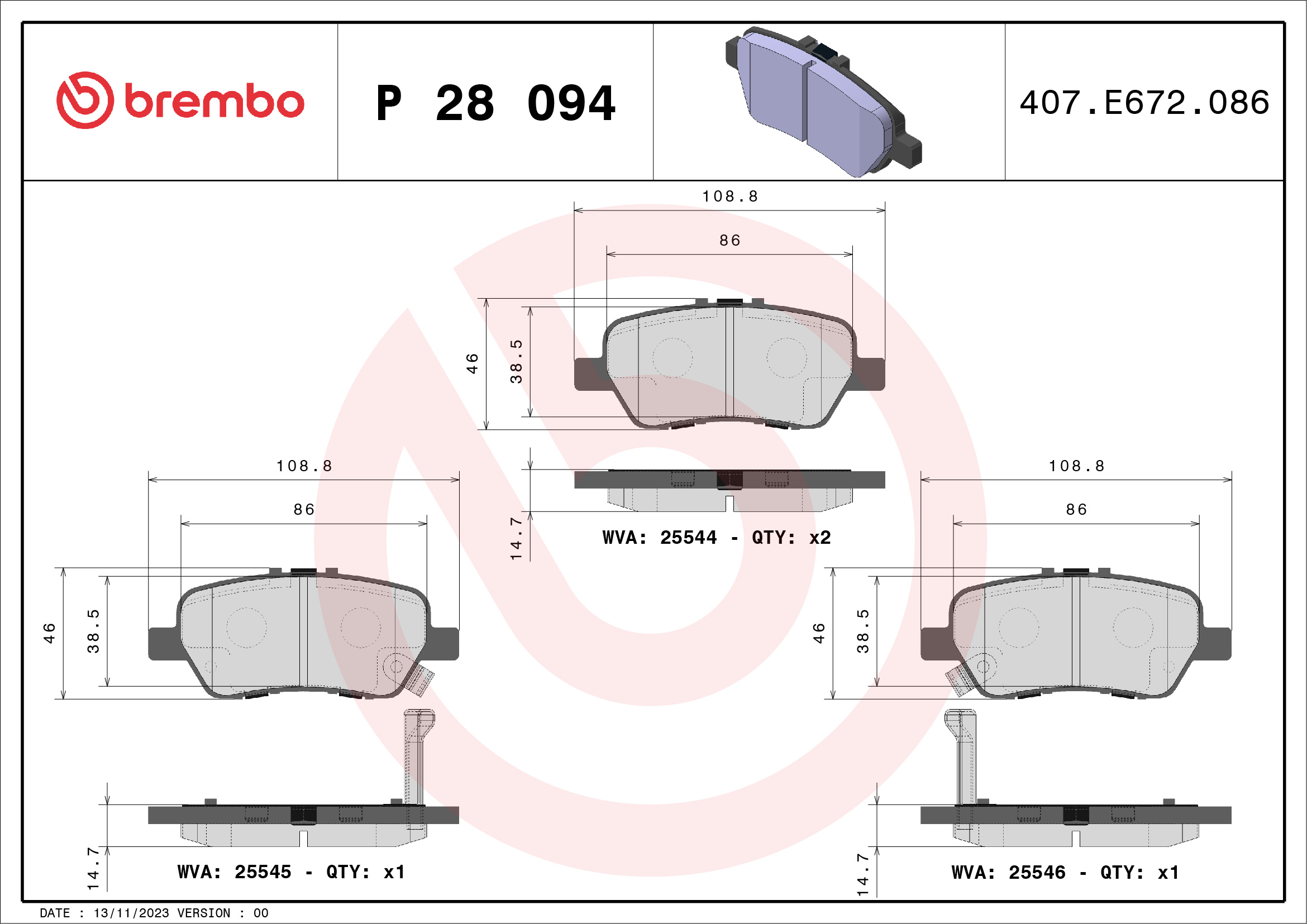 BREMBO Fékbetét, mind P28094_BREMBO