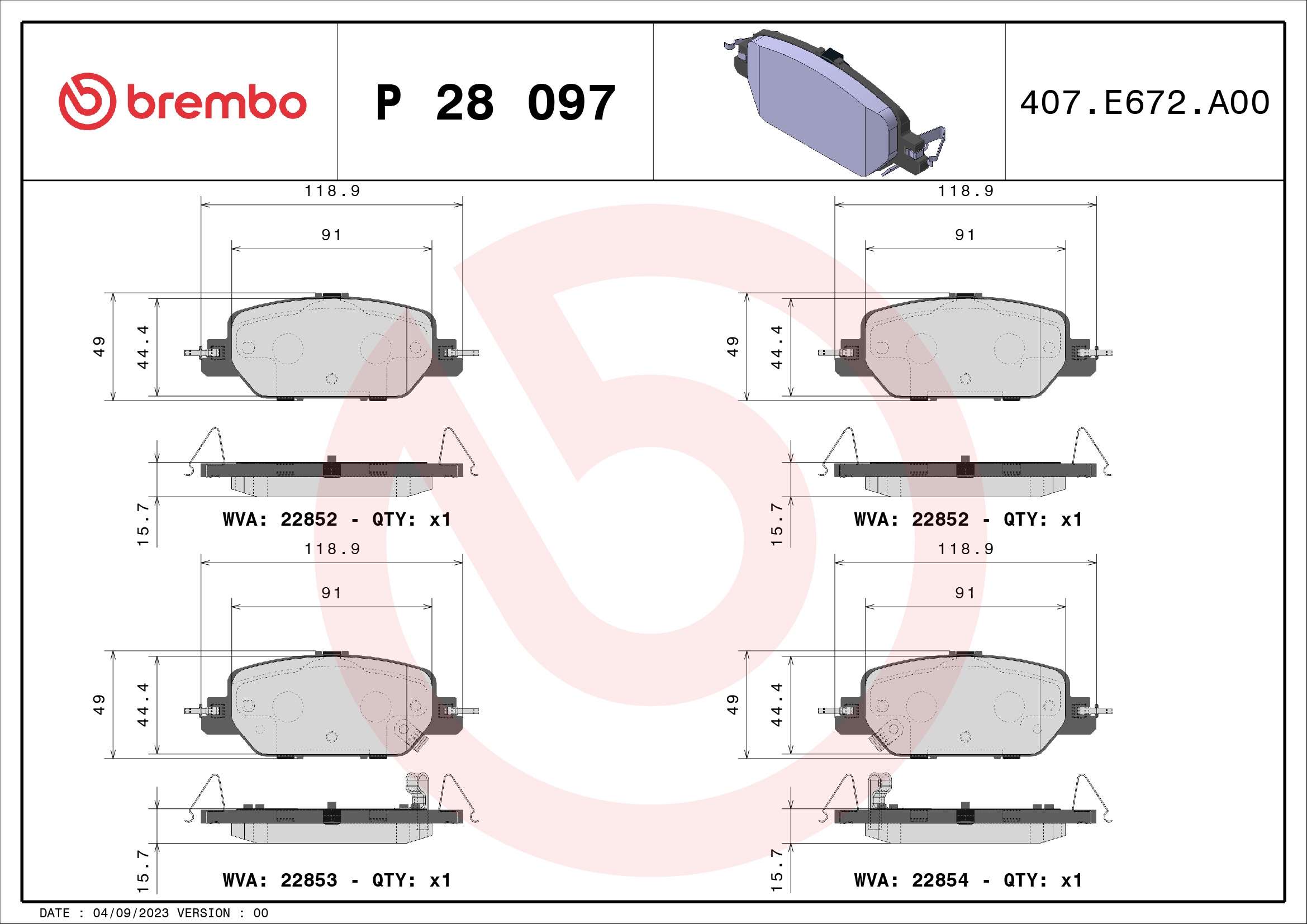 BREMBO Fékbetét, mind P28097_BREMBO