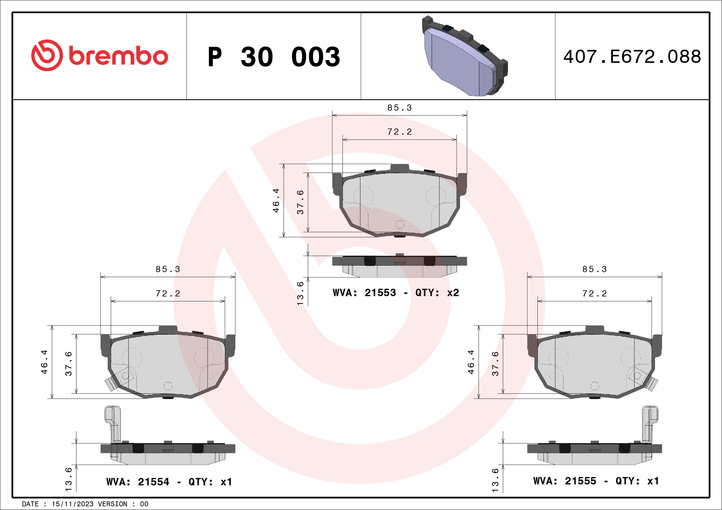 BREMBO Hátsó fékbetét P30003_BREMBO