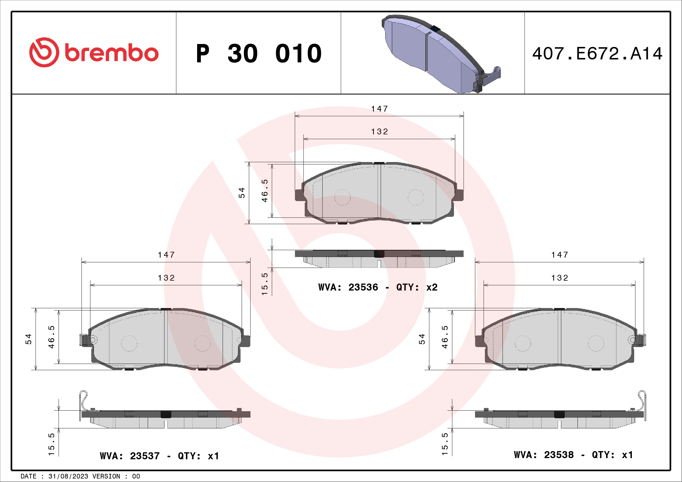 BREMBO Első fékbetét P30010_BREMBO