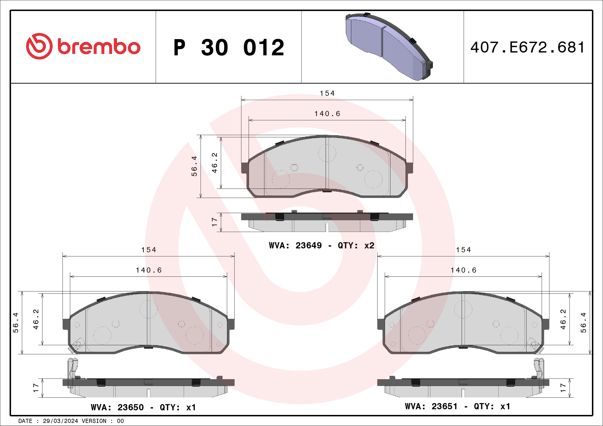 BREMBO Első fékbetét P30012_BREMBO