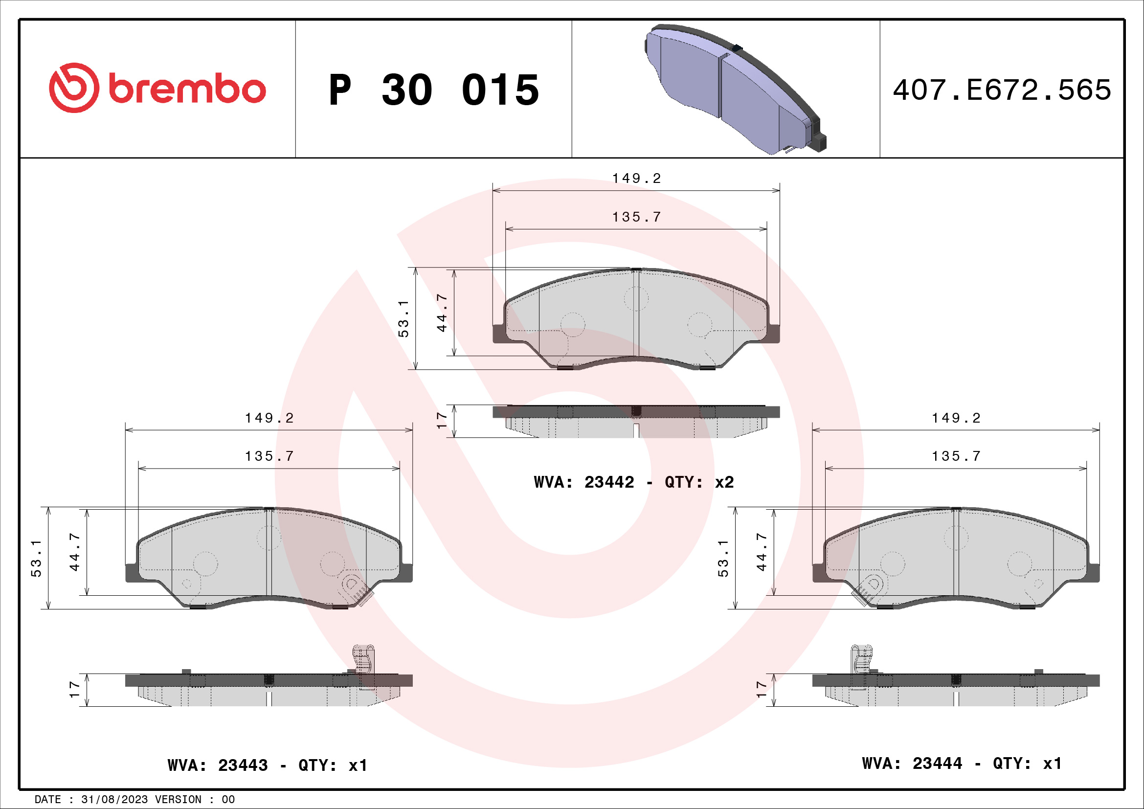 BREMBO Első fékbetét P30015_BREMBO