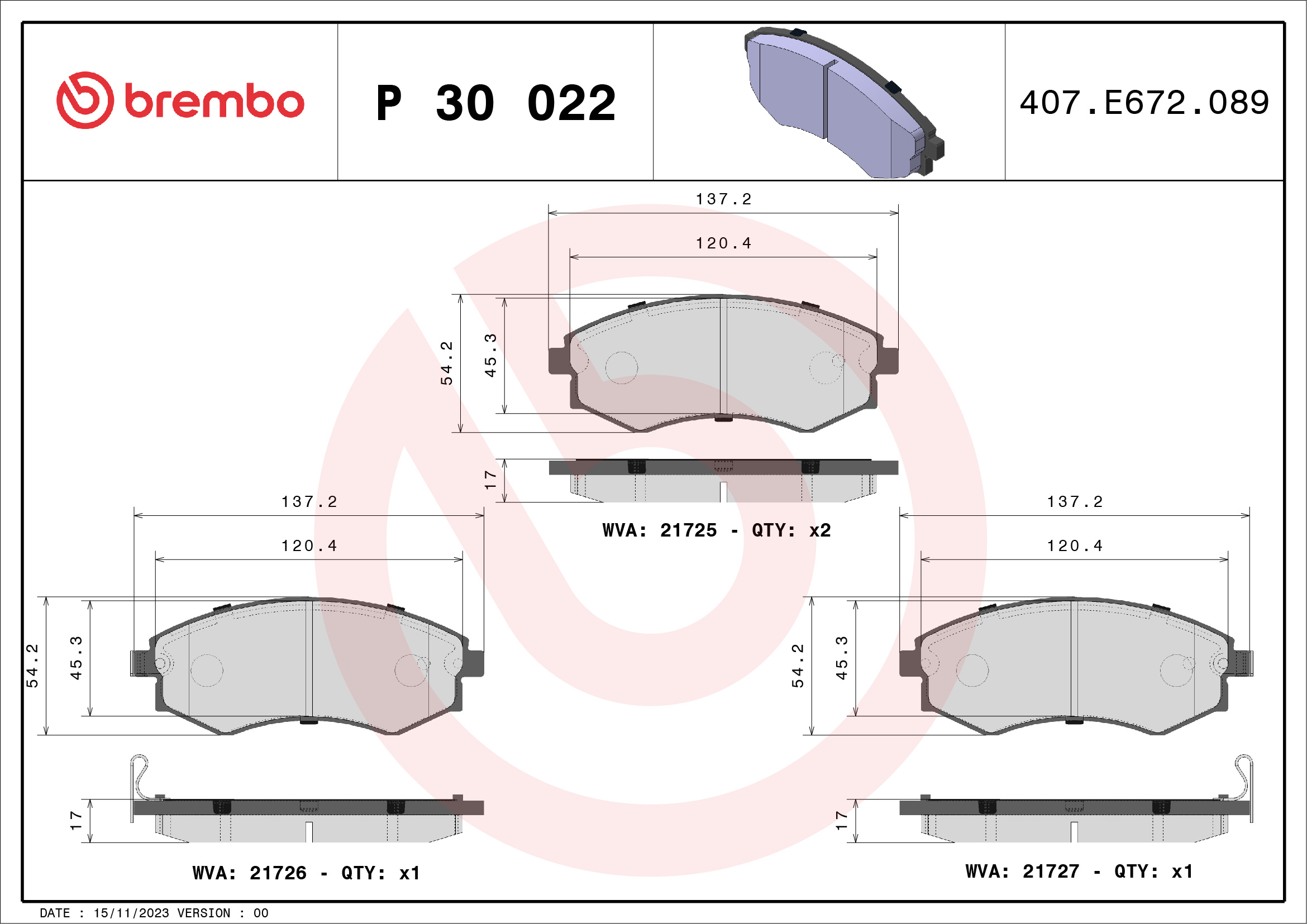 BREMBO Első fékbetét P30022_BREMBO