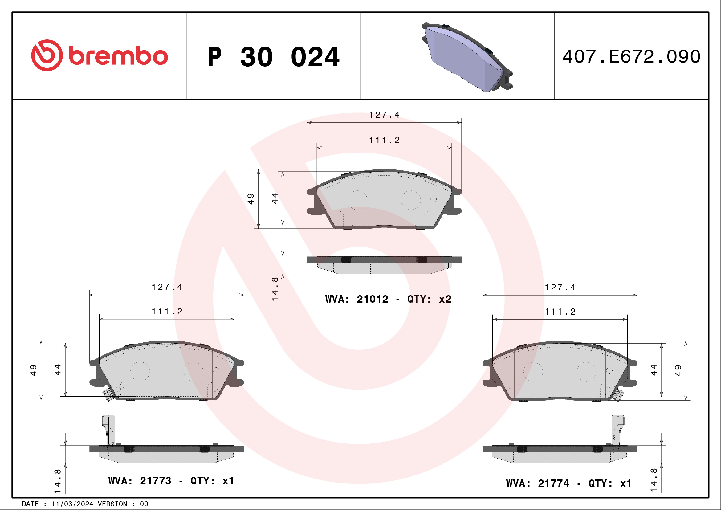 BREMBO Első fékbetét P30024_BREMBO