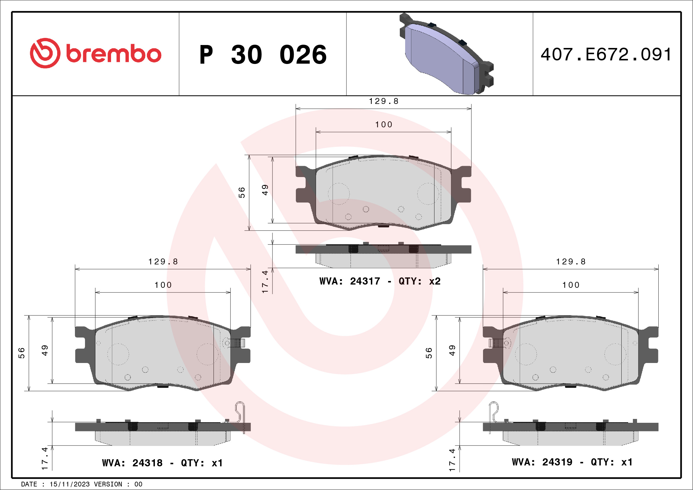 BREMBO Első fékbetét P30026_BREMBO