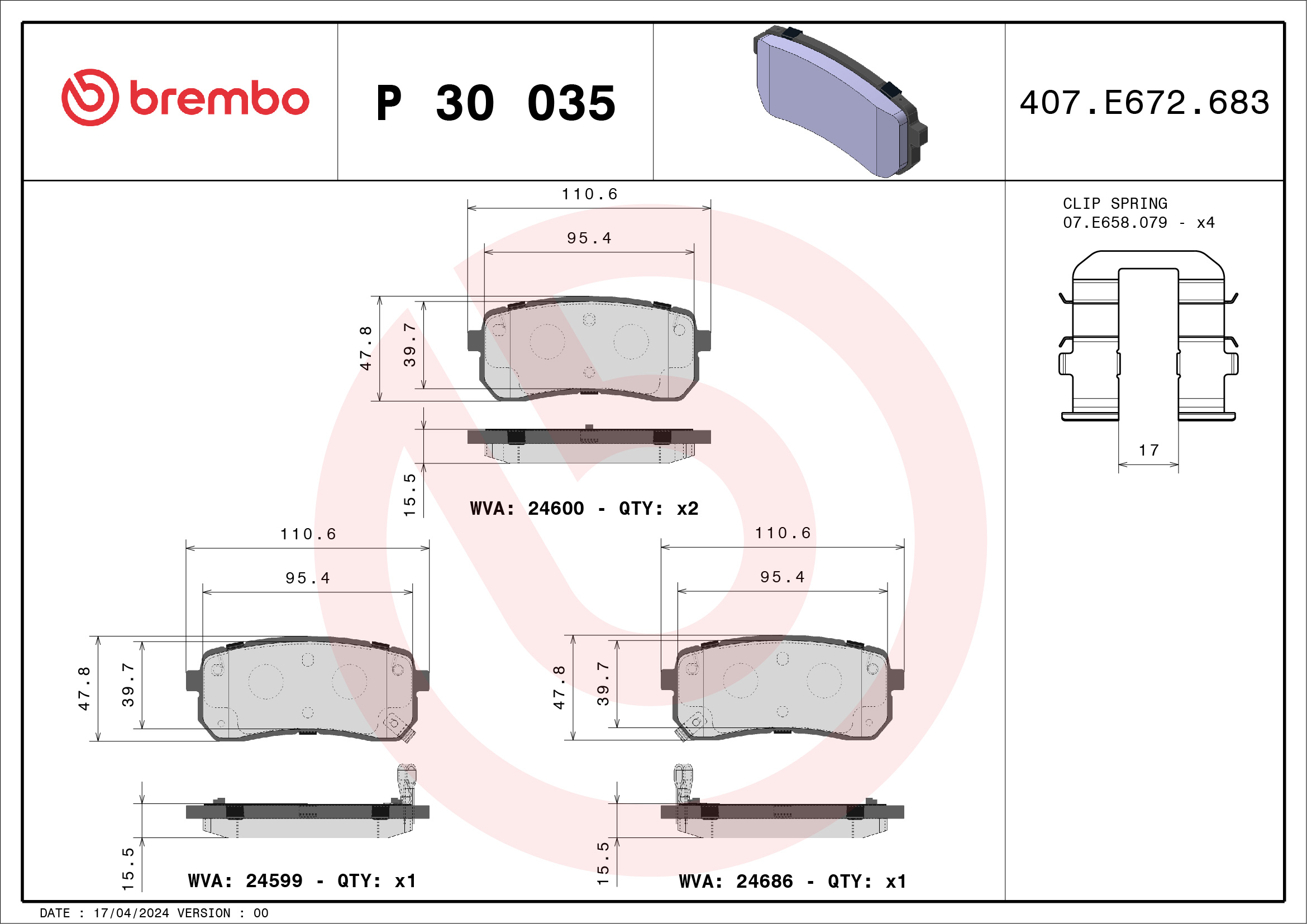 BREMBO Hátsó fékbetét P30035_BREMBO