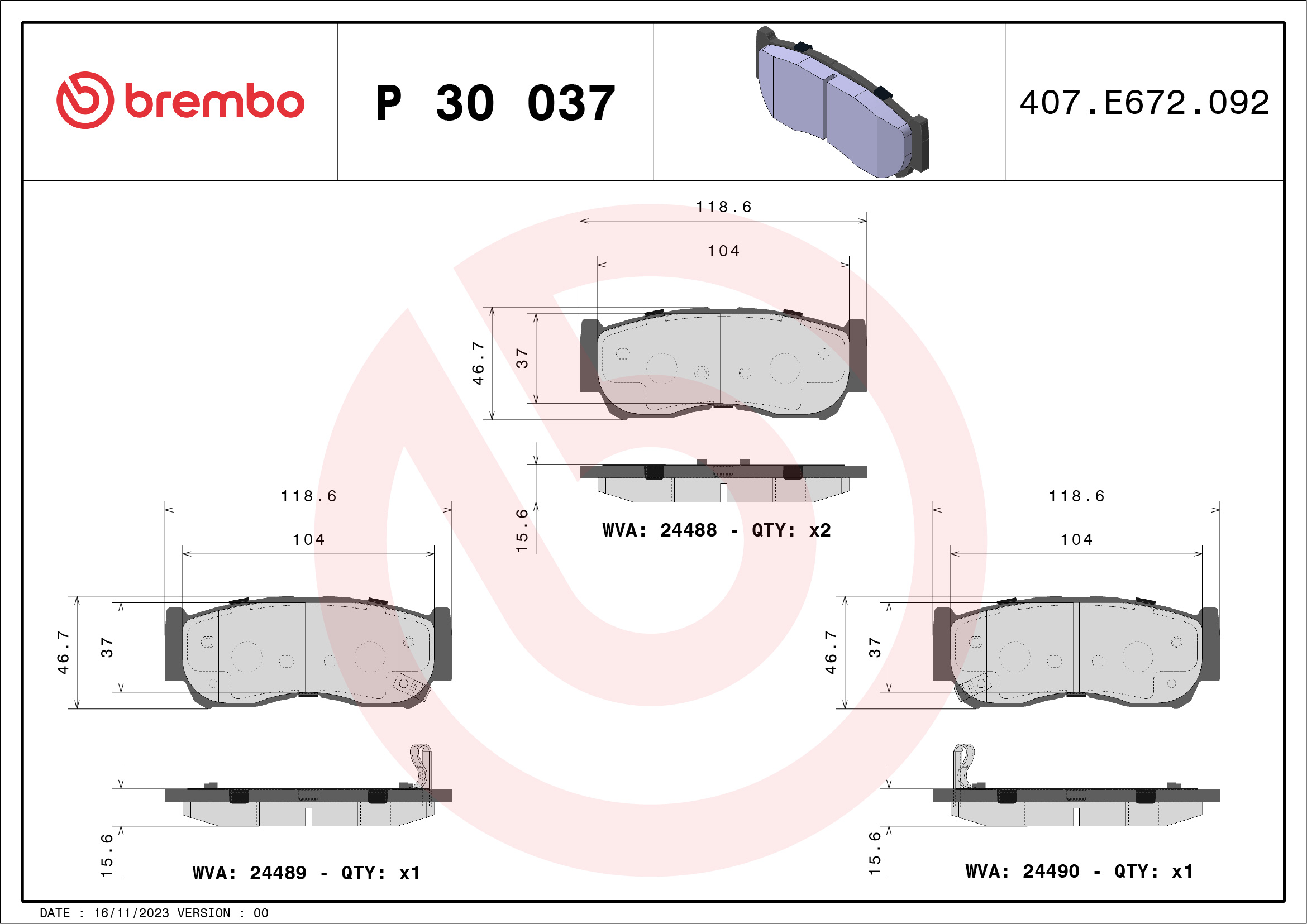 BREMBO Hátsó fékbetét P30037_BREMBO