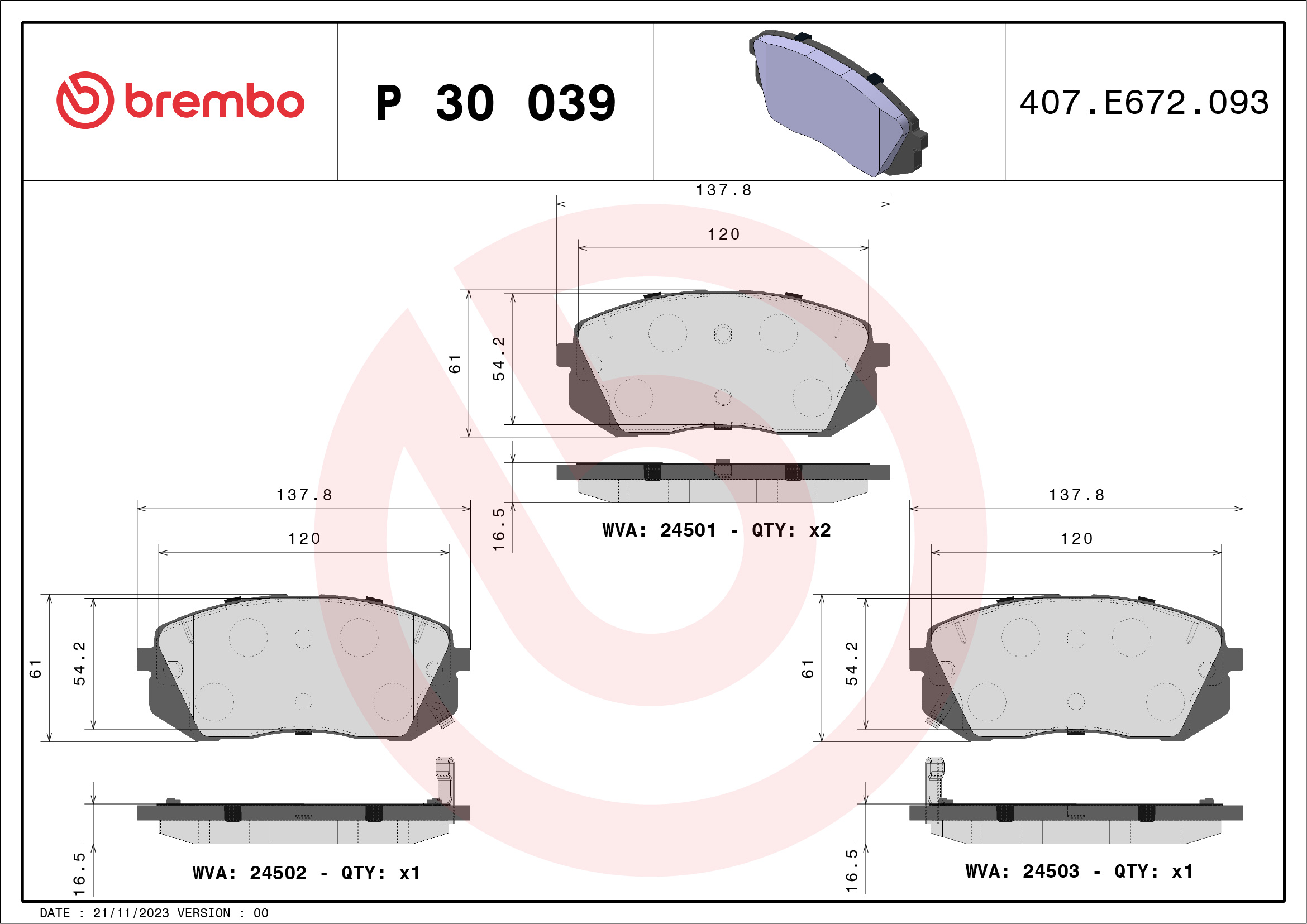 BREMBO Első fékbetét P30039_BREMBO