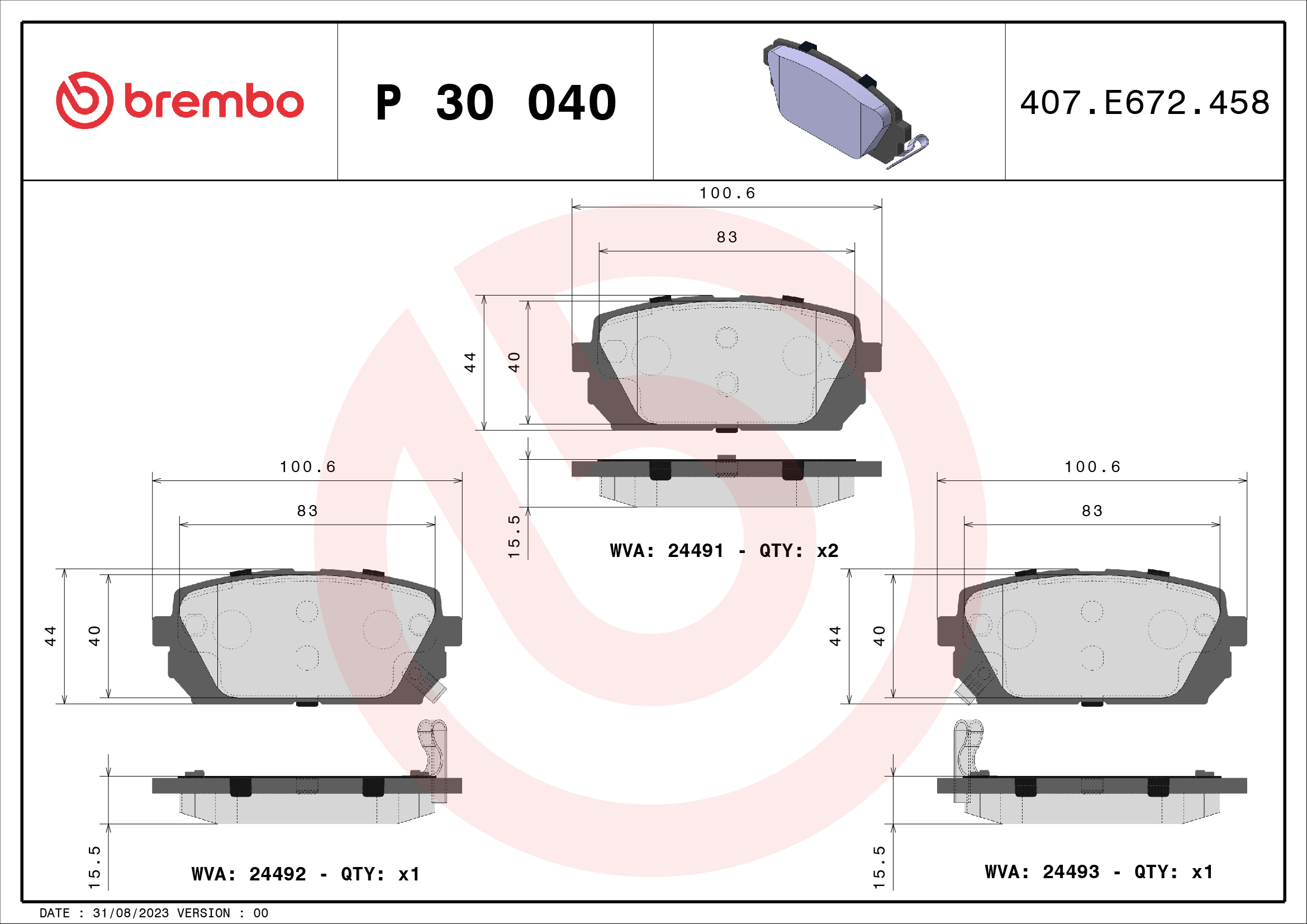 BREMBO Hátsó fékbetét P30040_BREMBO