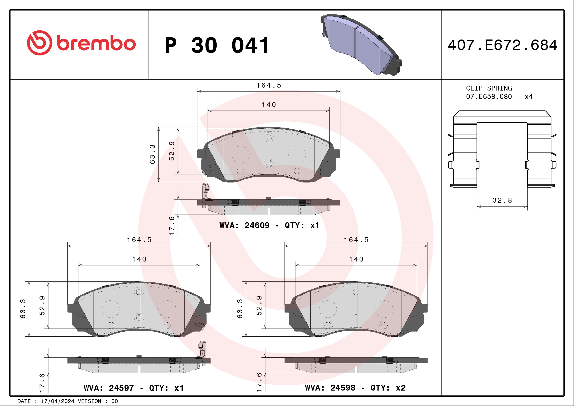 BREMBO Első fékbetét P30041_BREMBO