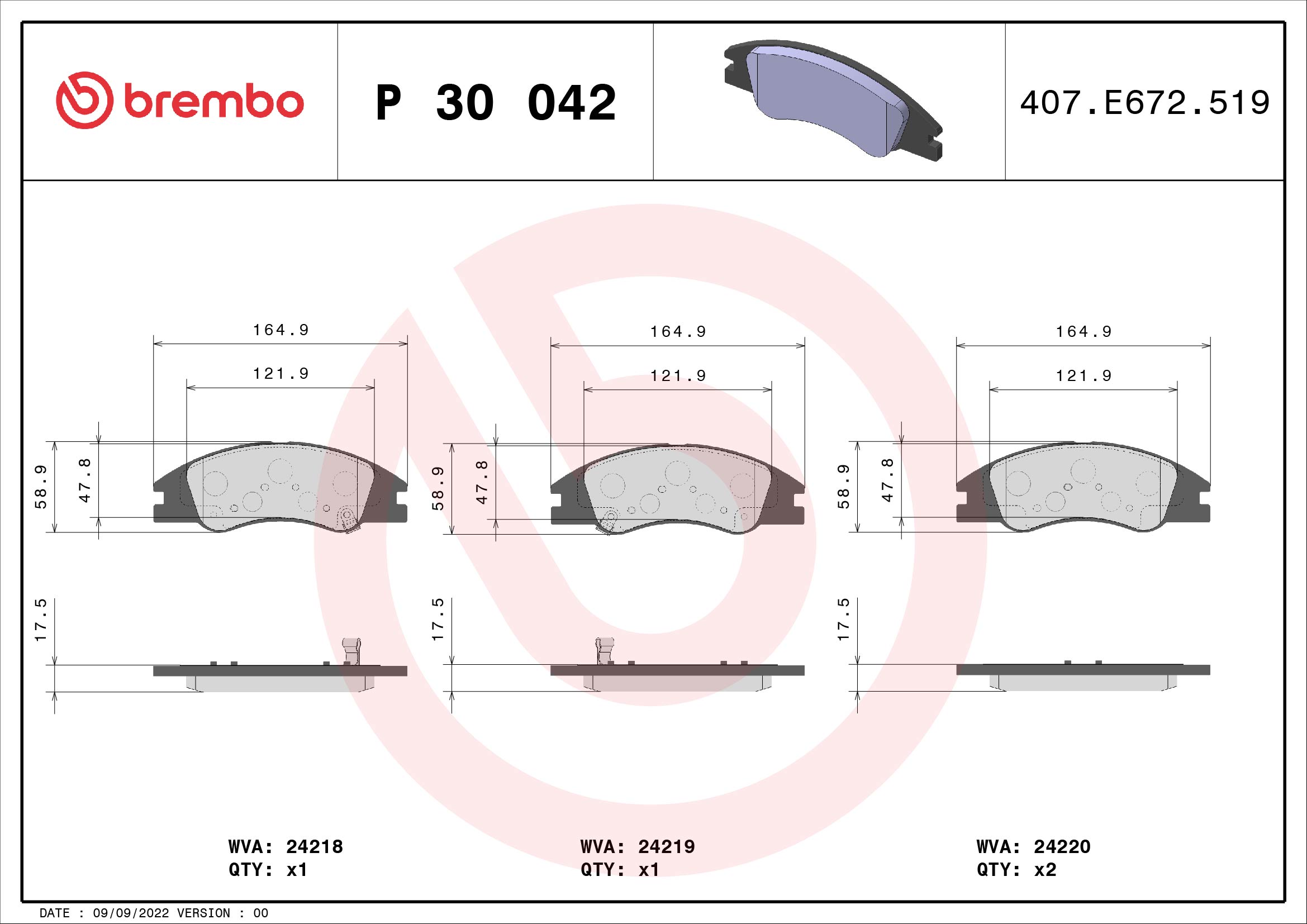 BREMBO Első fékbetét P30042_BREMBO