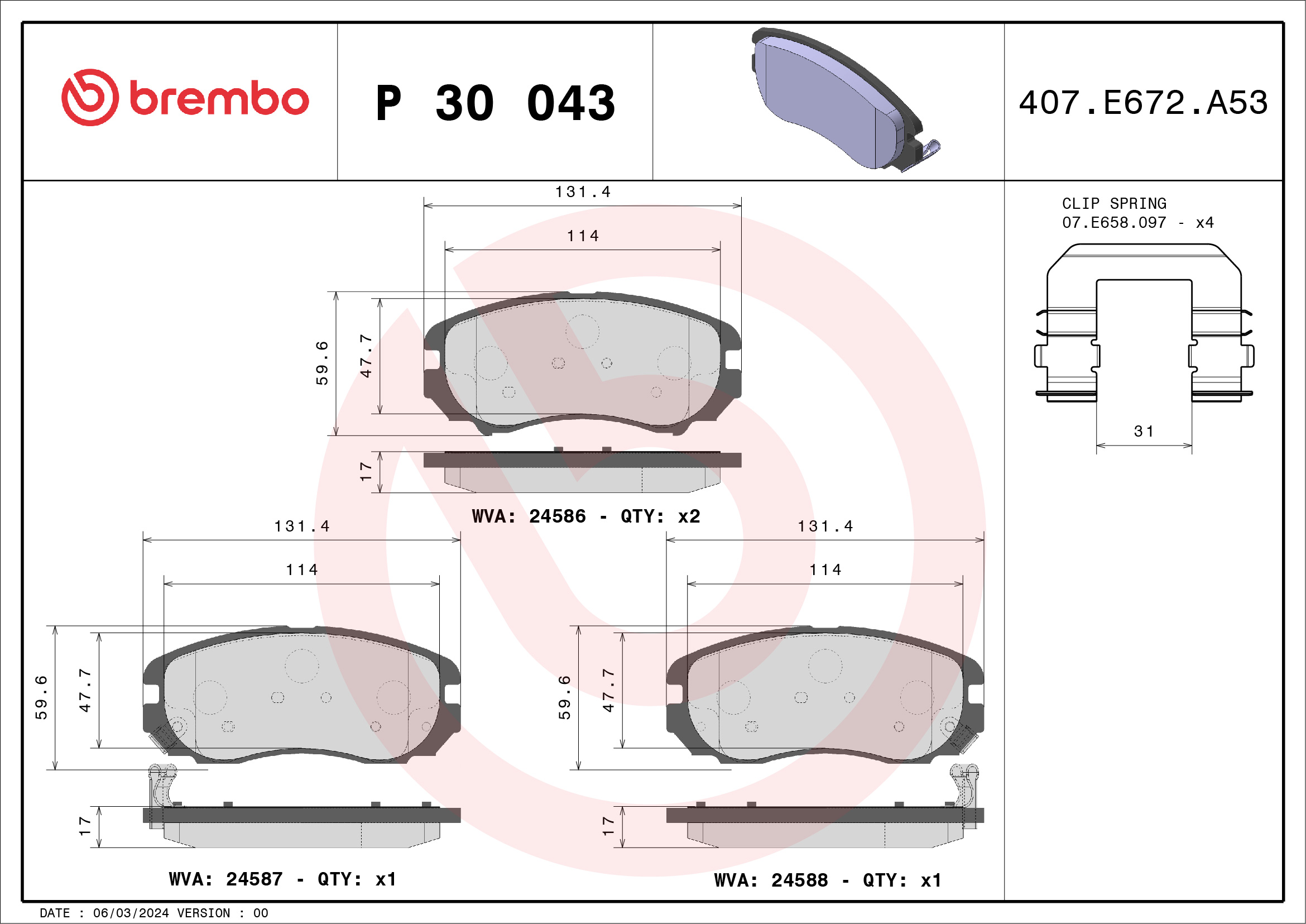 BREMBO Első fékbetét P30043_BREMBO