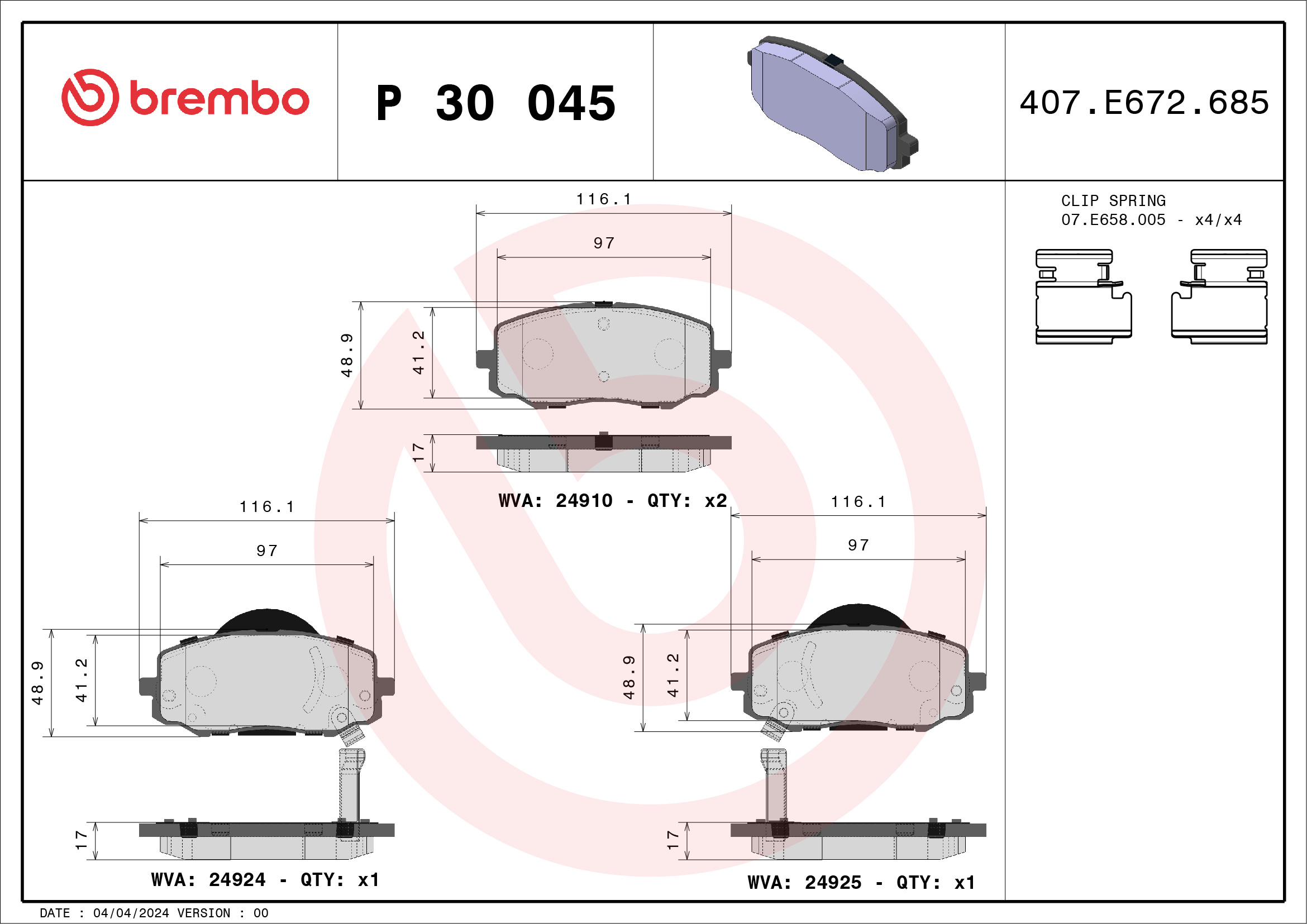 BREMBO Első fékbetét P30045_BREMBO