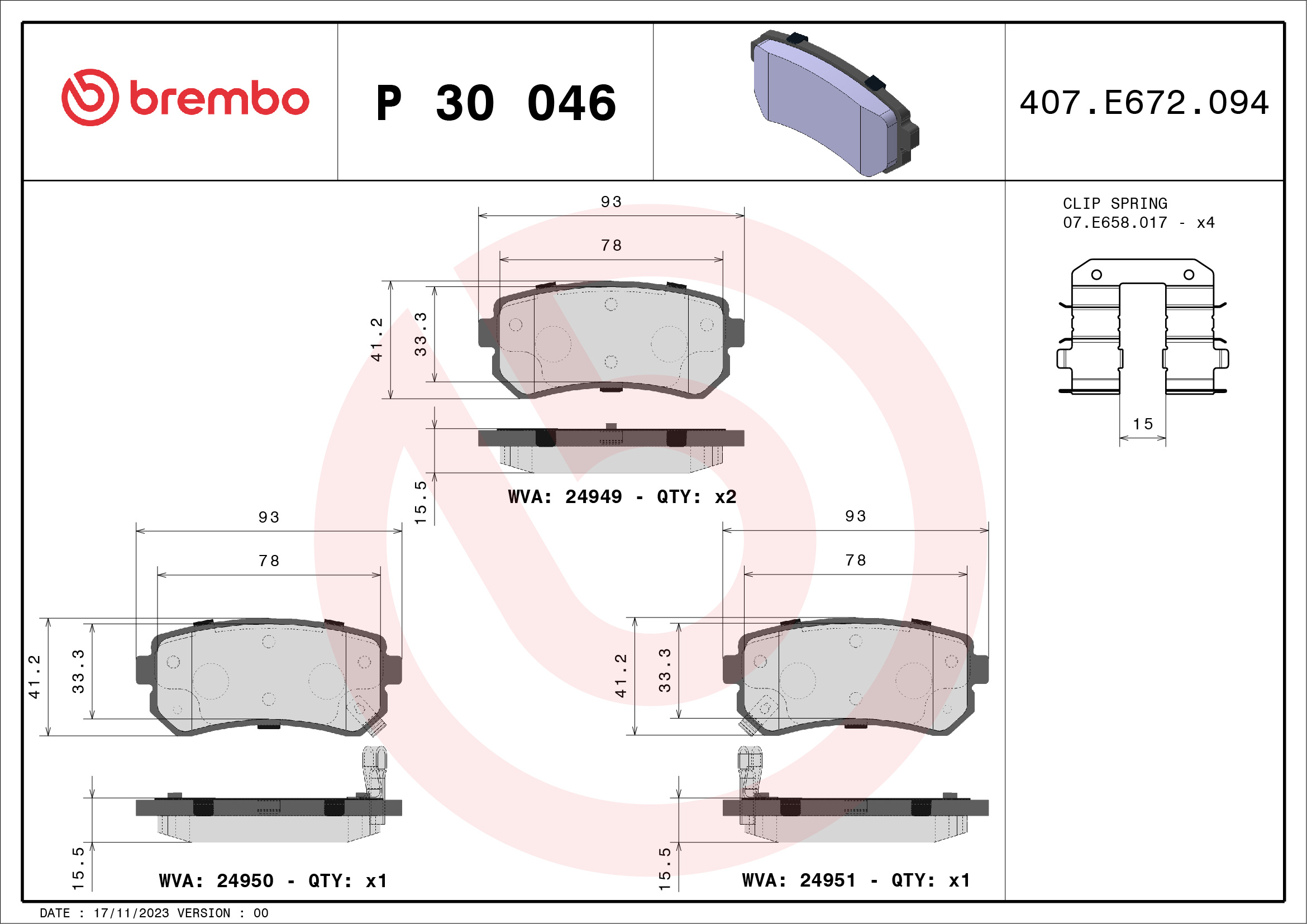 BREMBO Hátsó fékbetét P30046_BREMBO