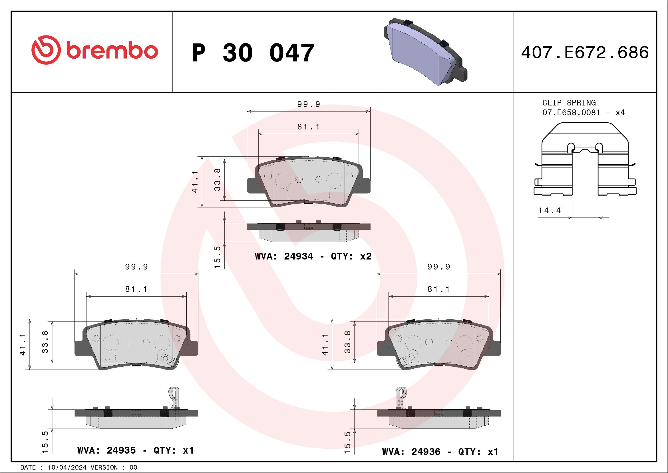 BREMBO Hátsó fékbetét P30047_BREMBO