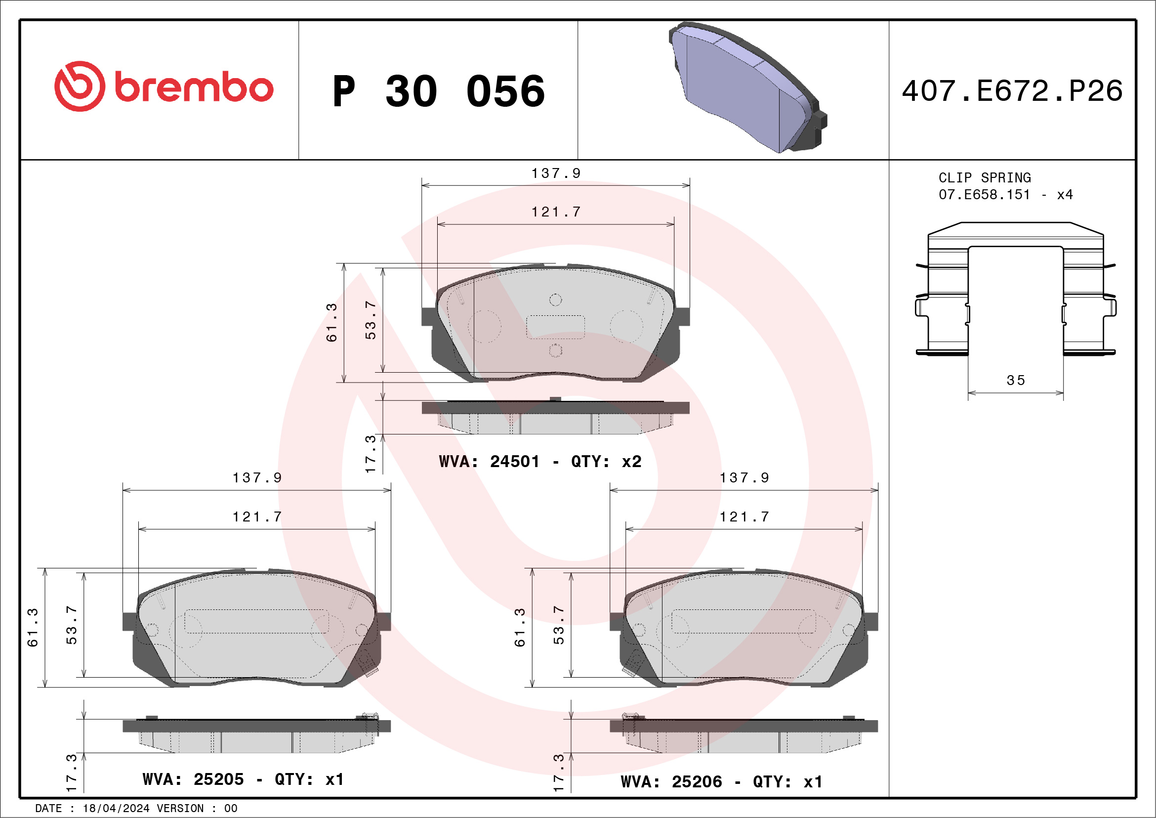 BREMBO Első fékbetét P30056_BREMBO