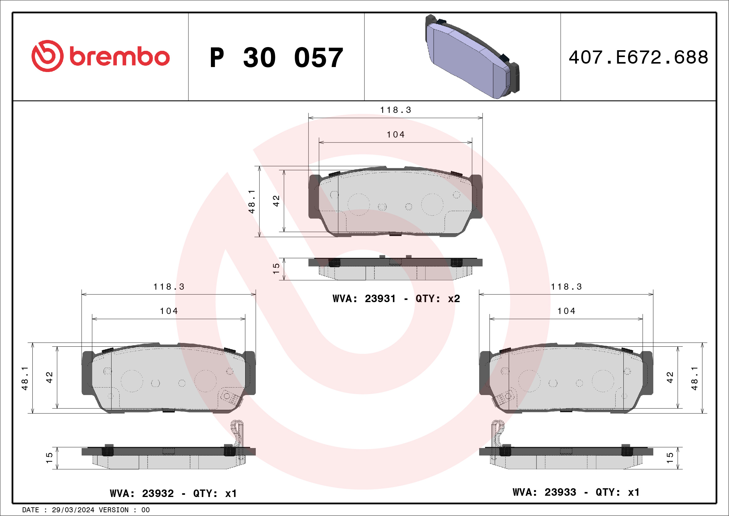 BREMBO Hátsó fékbetét P30057_BREMBO