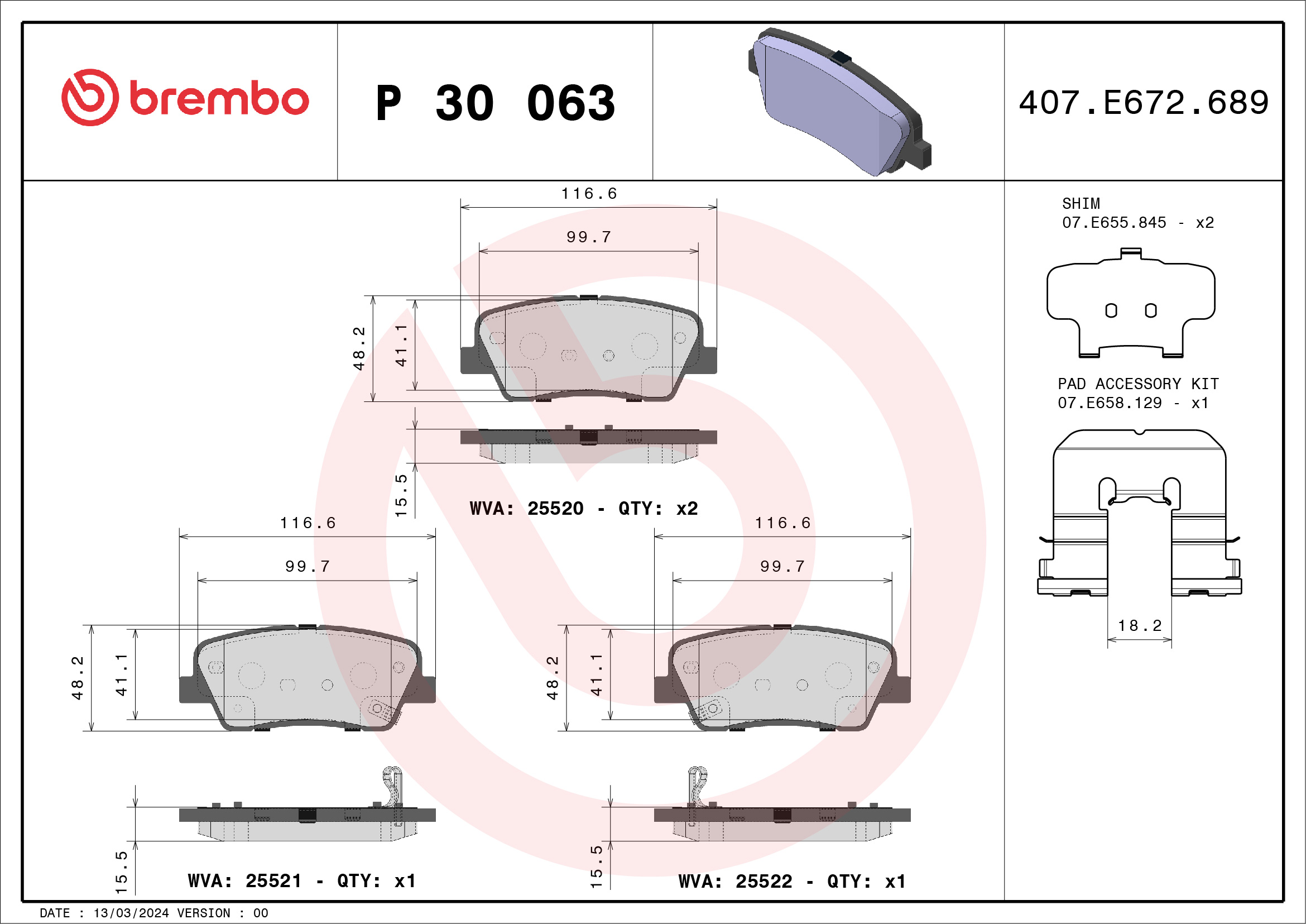 BREMBO Hátsó fékbetét P30063_BREMBO