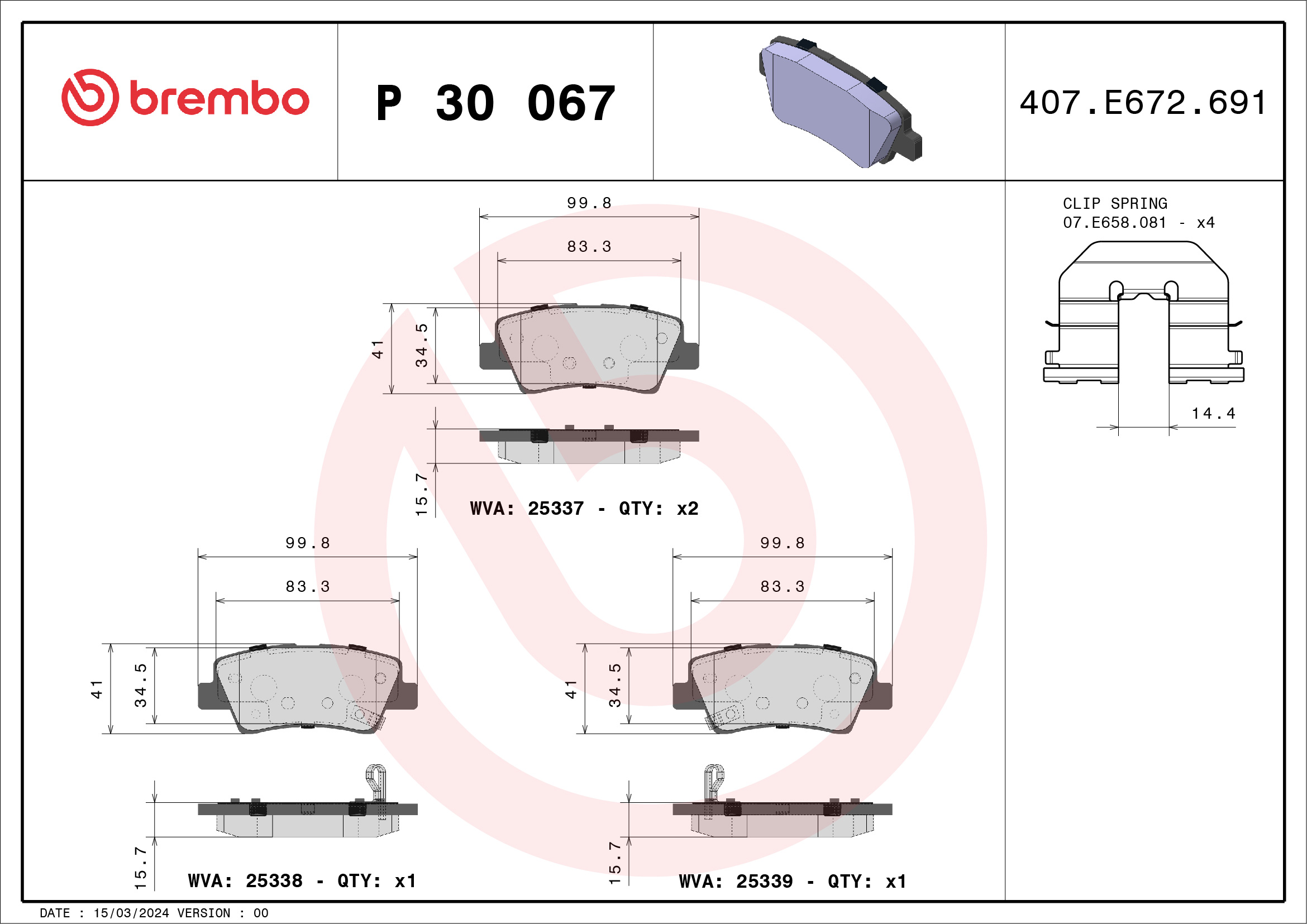 BREMBO Fékbetét, mind P30067X_BREMBO