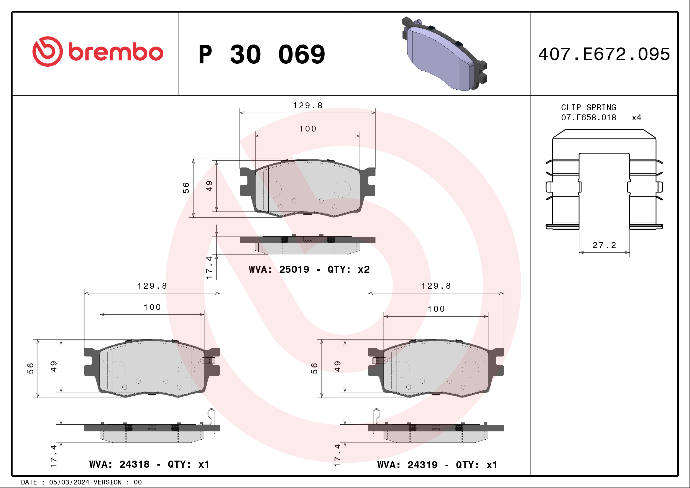 BREMBO Első fékbetét P30069_BREMBO