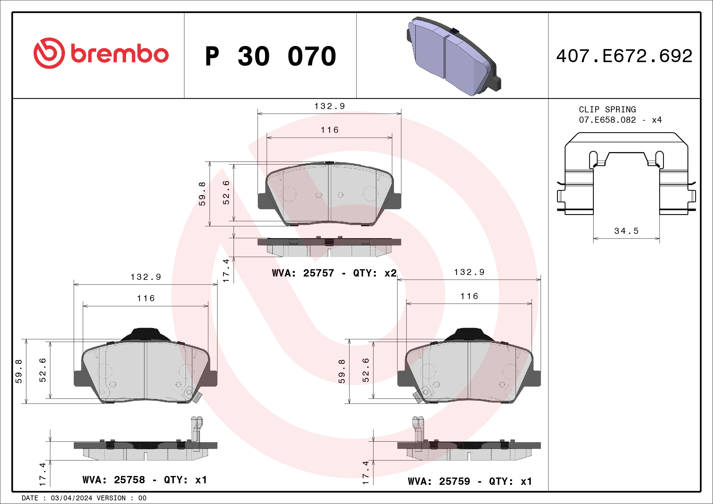 BREMBO Első fékbetét P30070_BREMBO