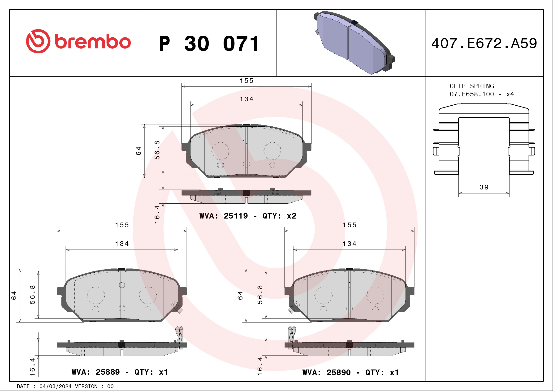 BREMBO Első fékbetét P30071_BREMBO