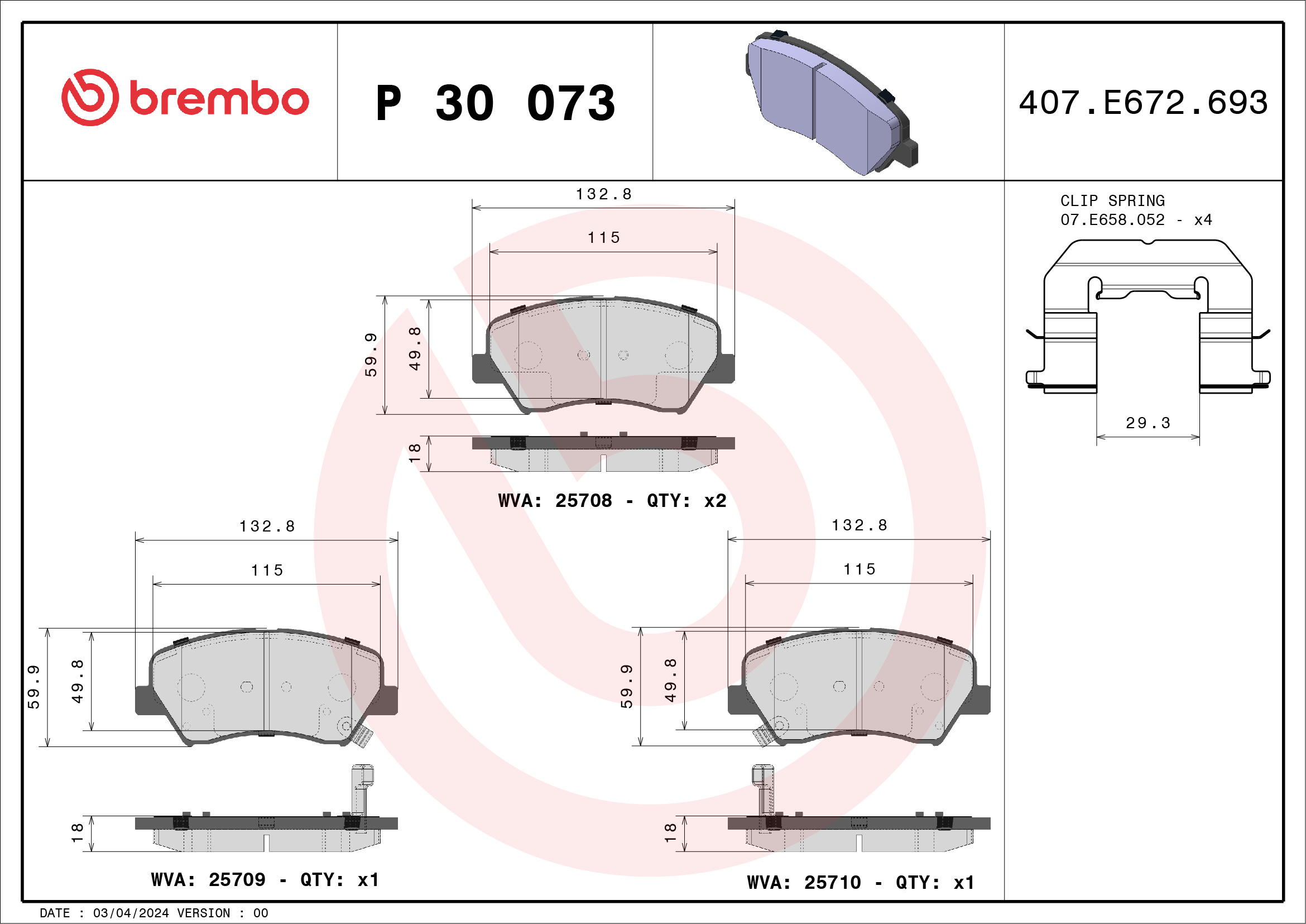 BREMBO Első fékbetét P30073_BREMBO