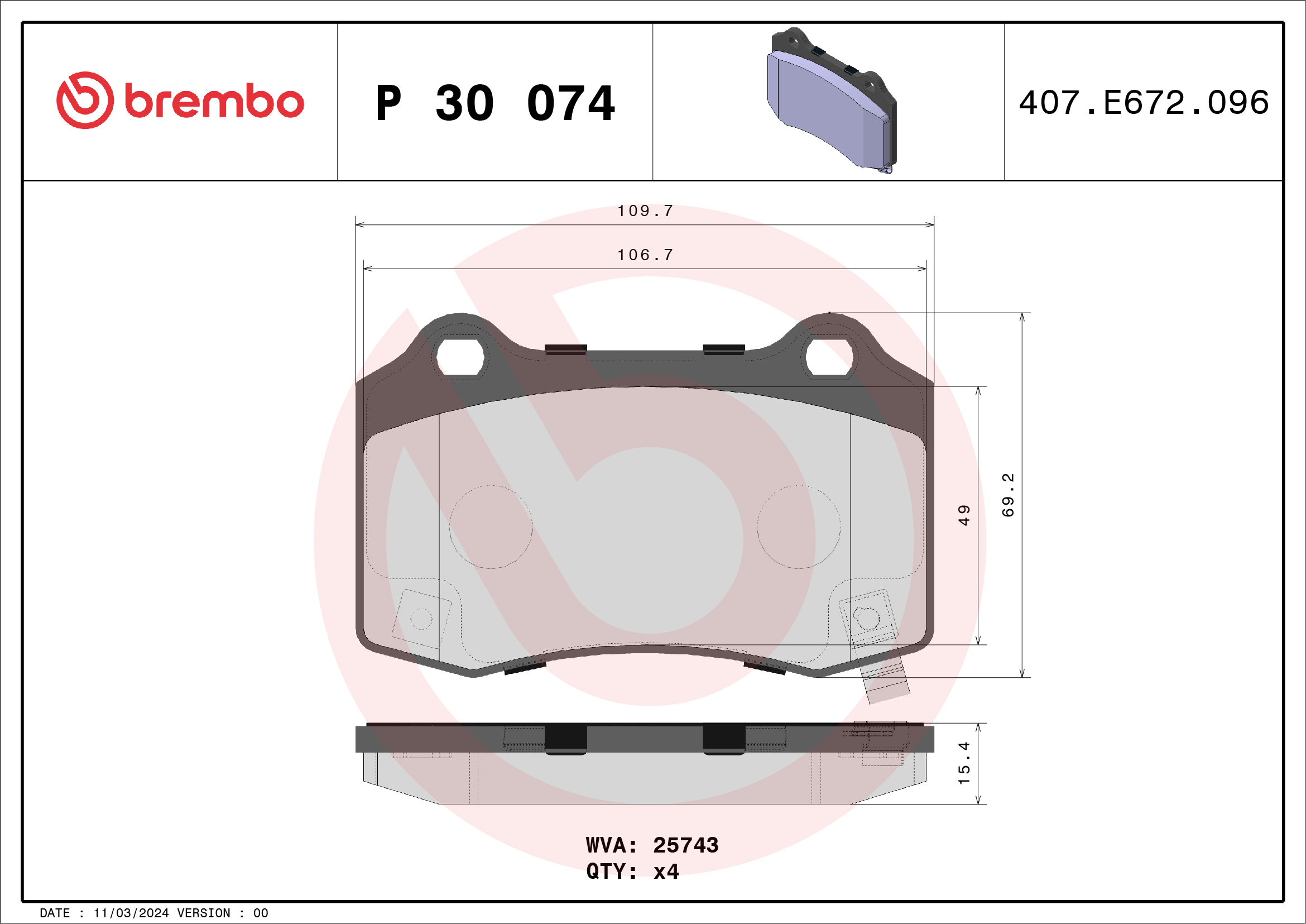 BREMBO Hátsó fékbetét P30074_BREMBO