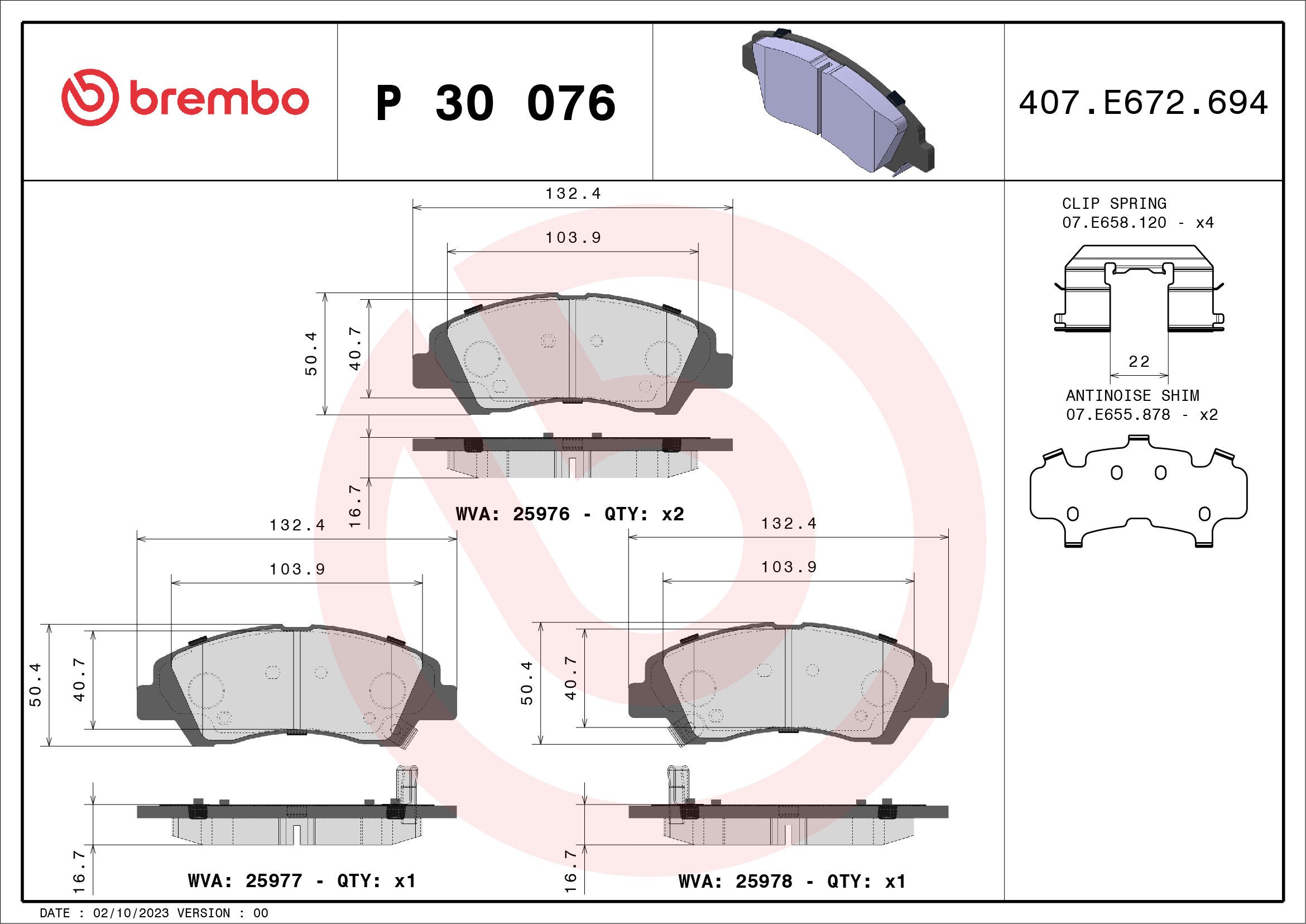 BREMBO Fékbetét, mind P30076_BREMBO