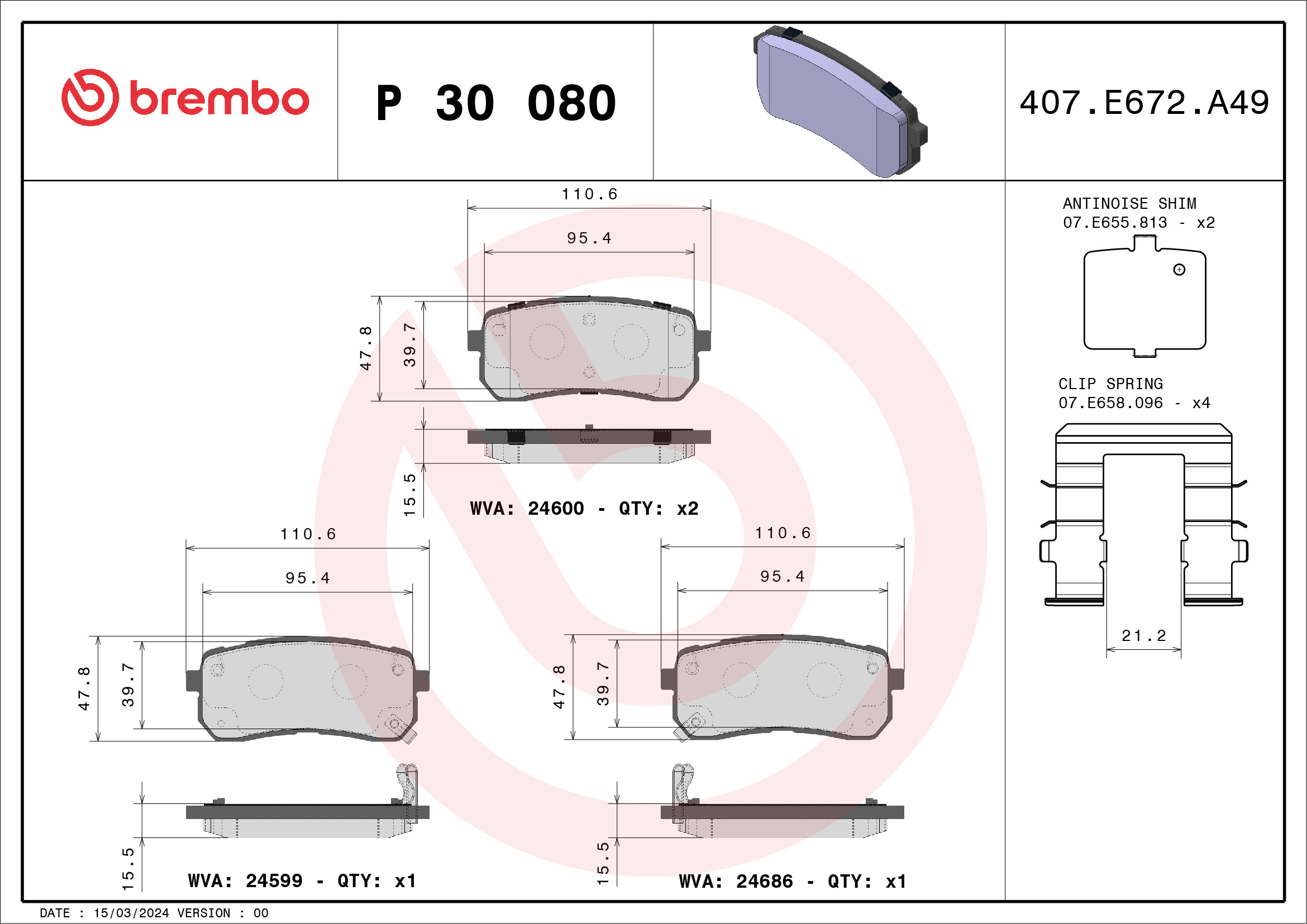 BREMBO Fékbetét, mind P30080_BREMBO