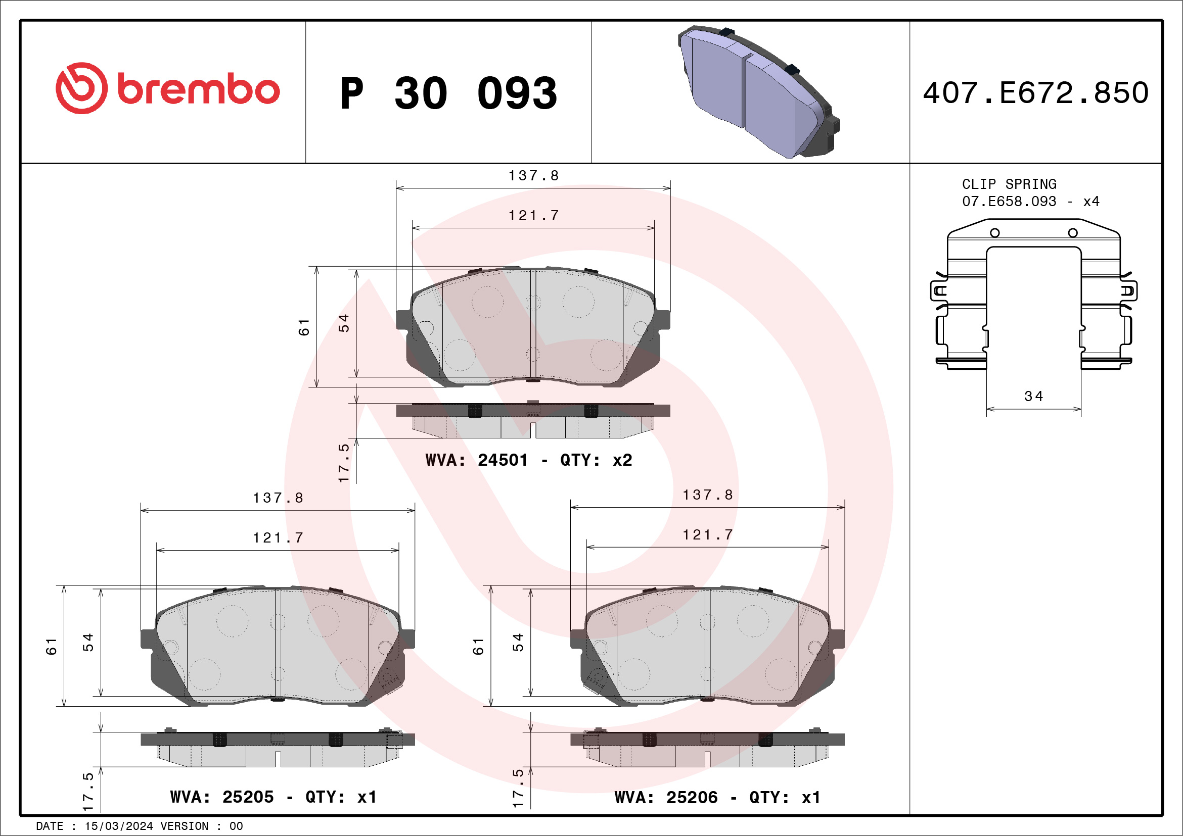 BREMBO Fékbetét, mind P30093_BREMBO