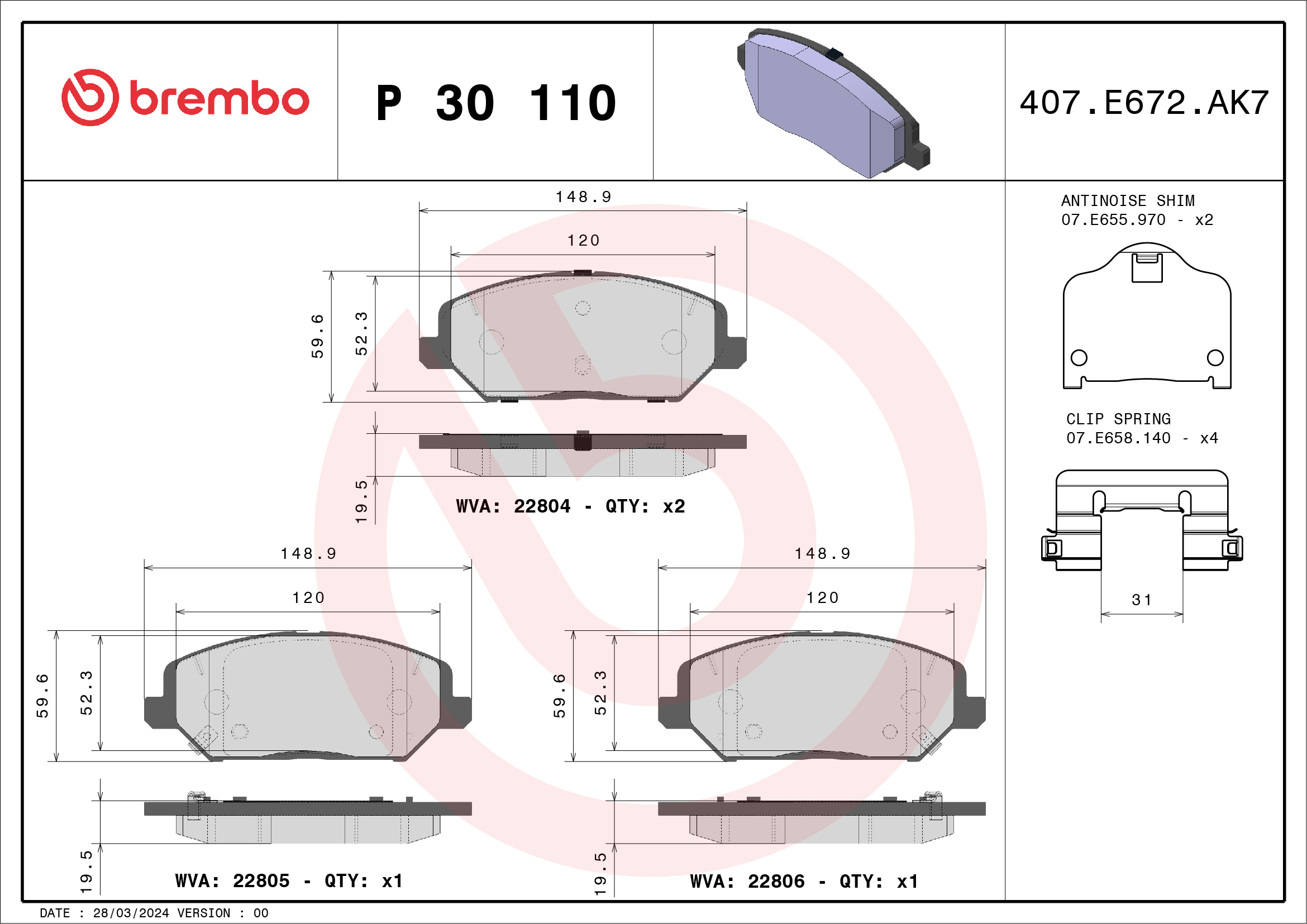 BREMBO Első fékbetét P30110_BREMBO