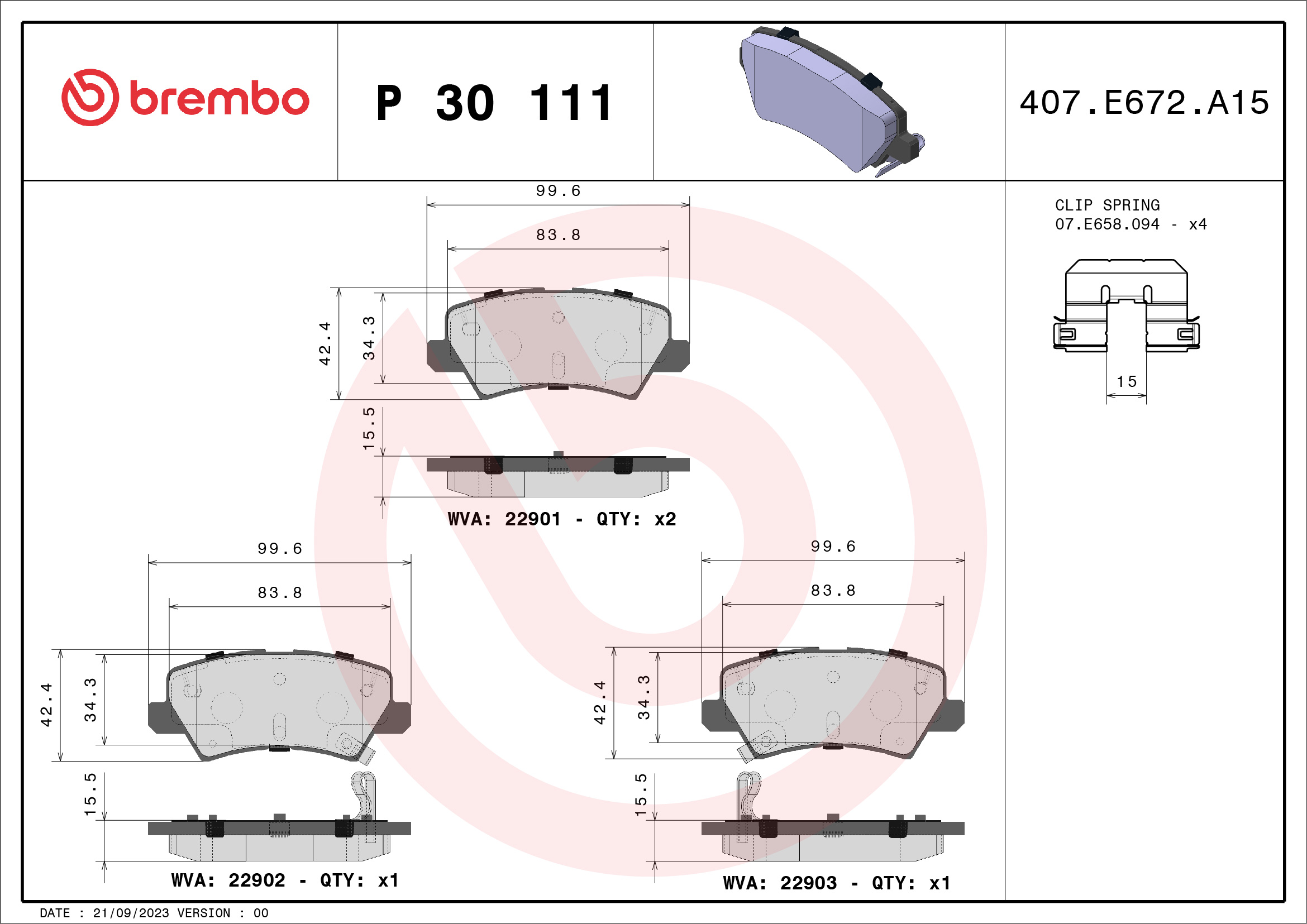 BREMBO Fékbetét, mind P30111_BREMBO