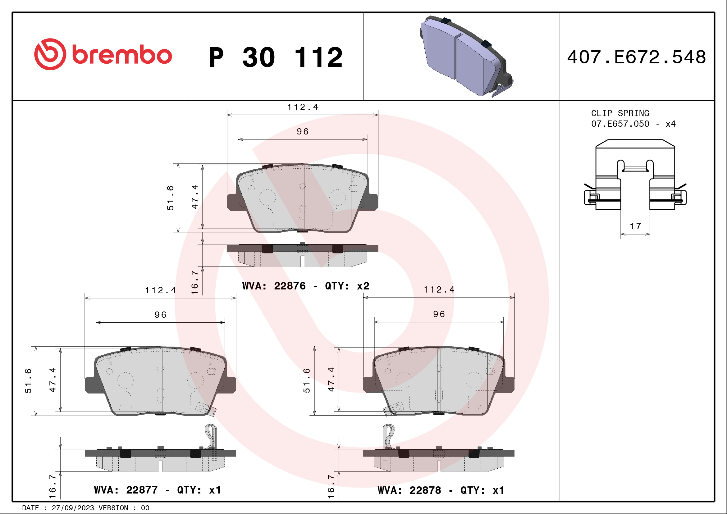 BREMBO Fékbetét, mind P30112_BREMBO