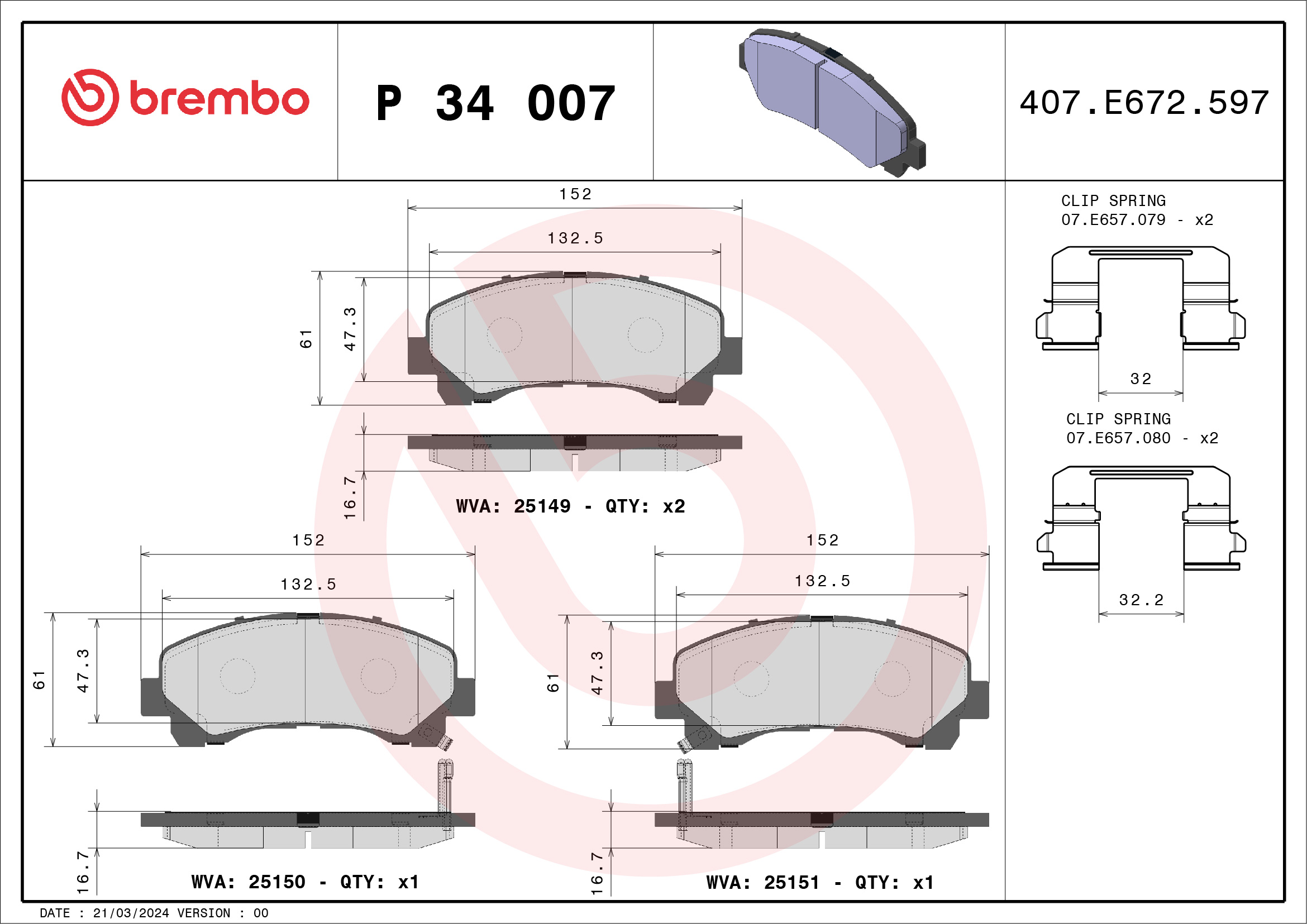 BREMBO Első fékbetét P34007_BREMBO