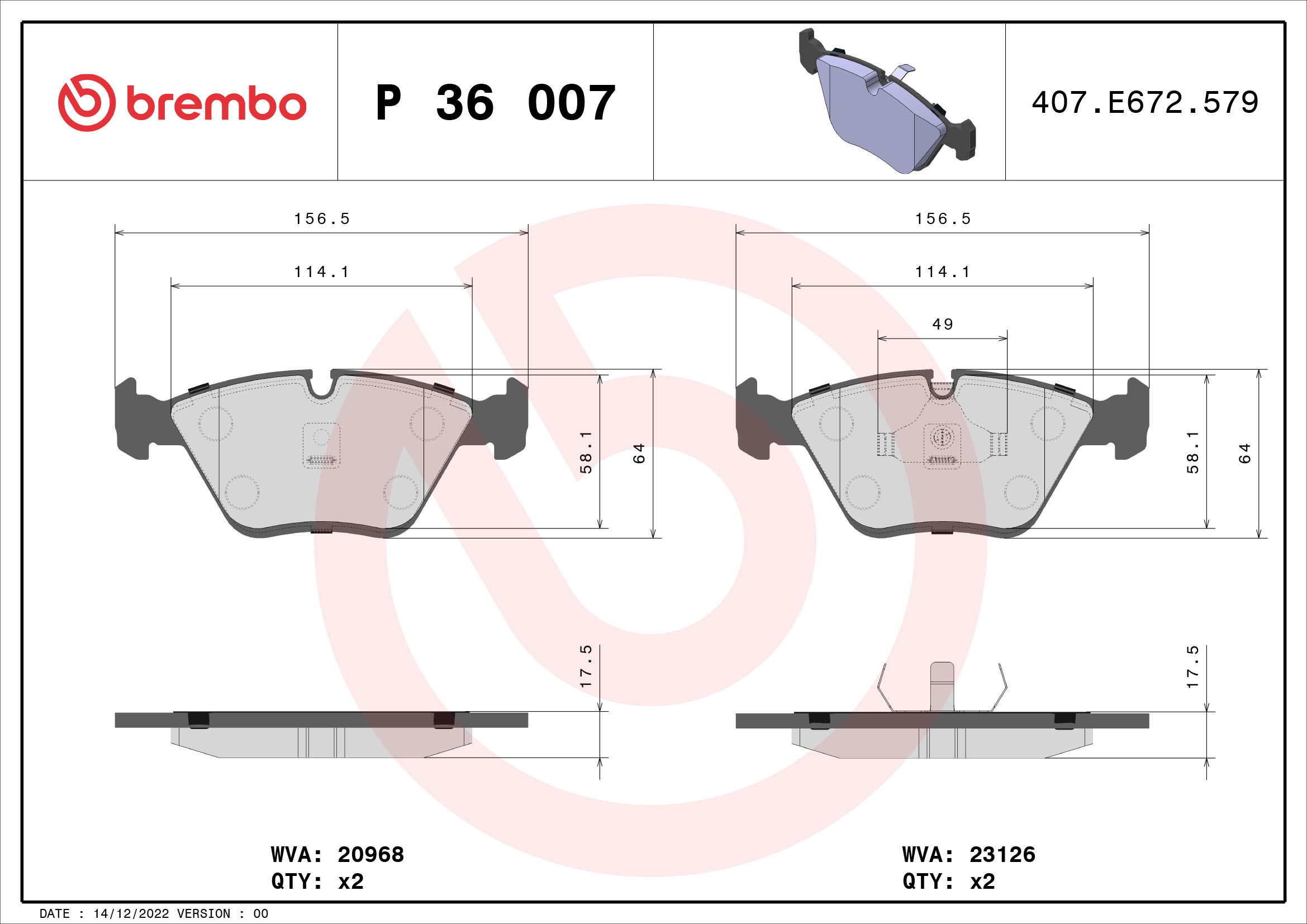 BREMBO Első fékbetét P36007_BREMBO