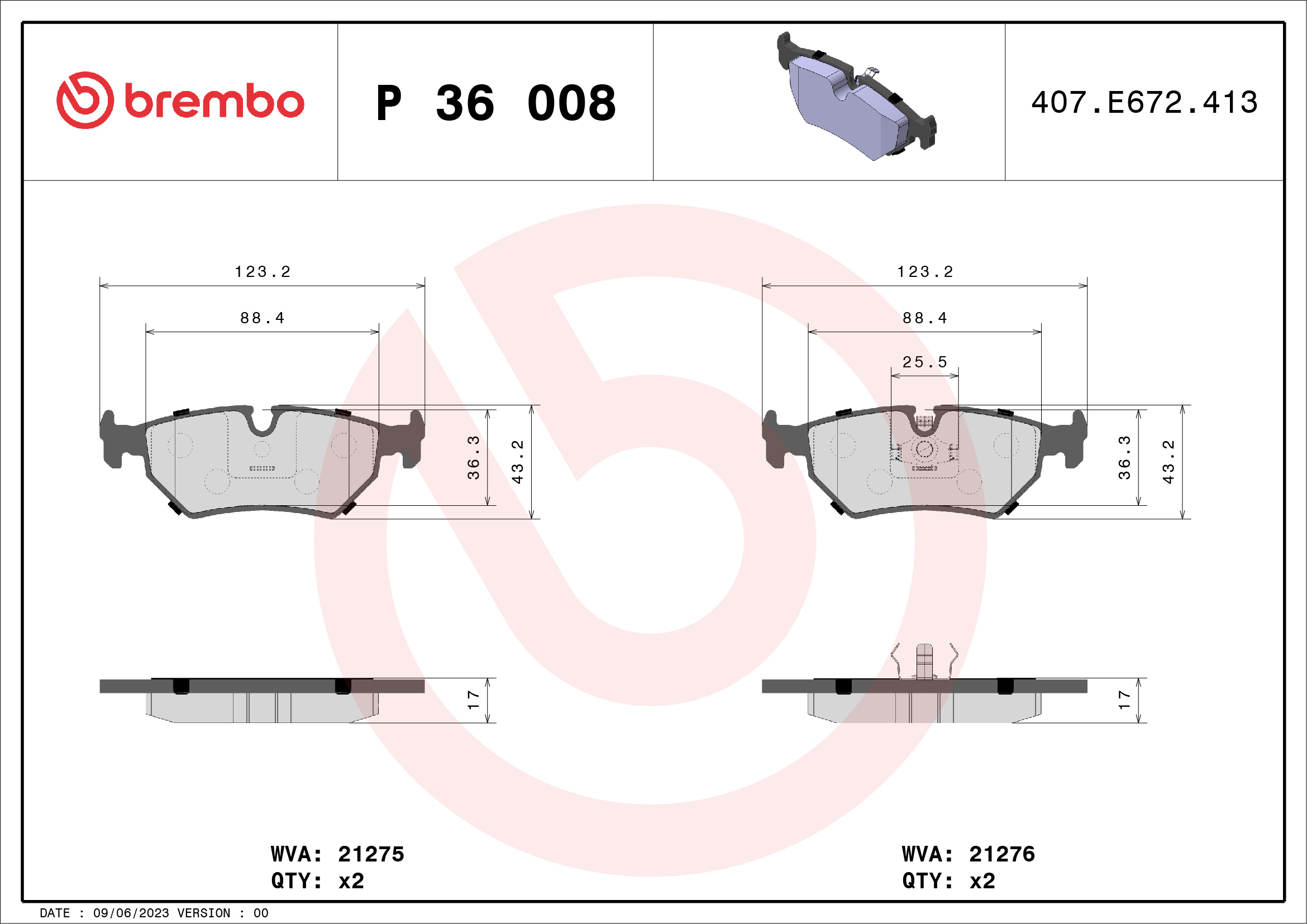 BREMBO Hátsó fékbetét P36008_BREMBO