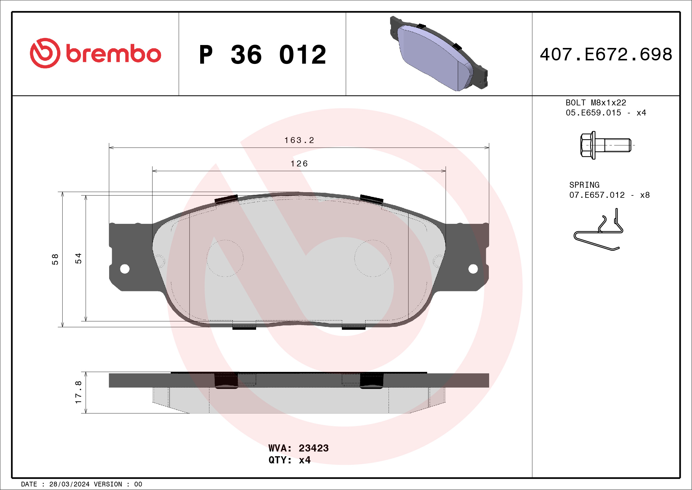 BREMBO Első fékbetét P36012_BREMBO