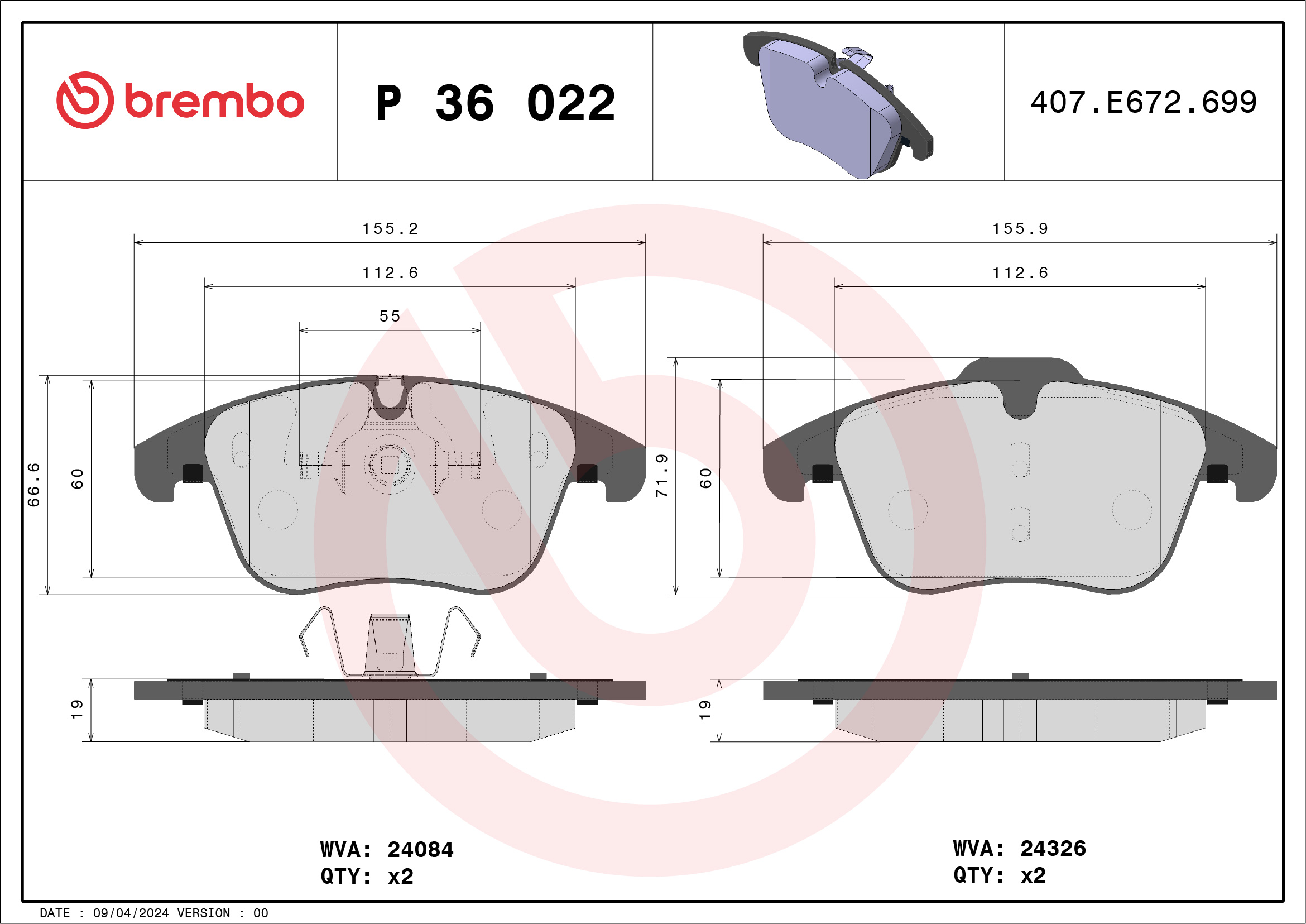 BREMBO Első fékbetét P36022_BREMBO