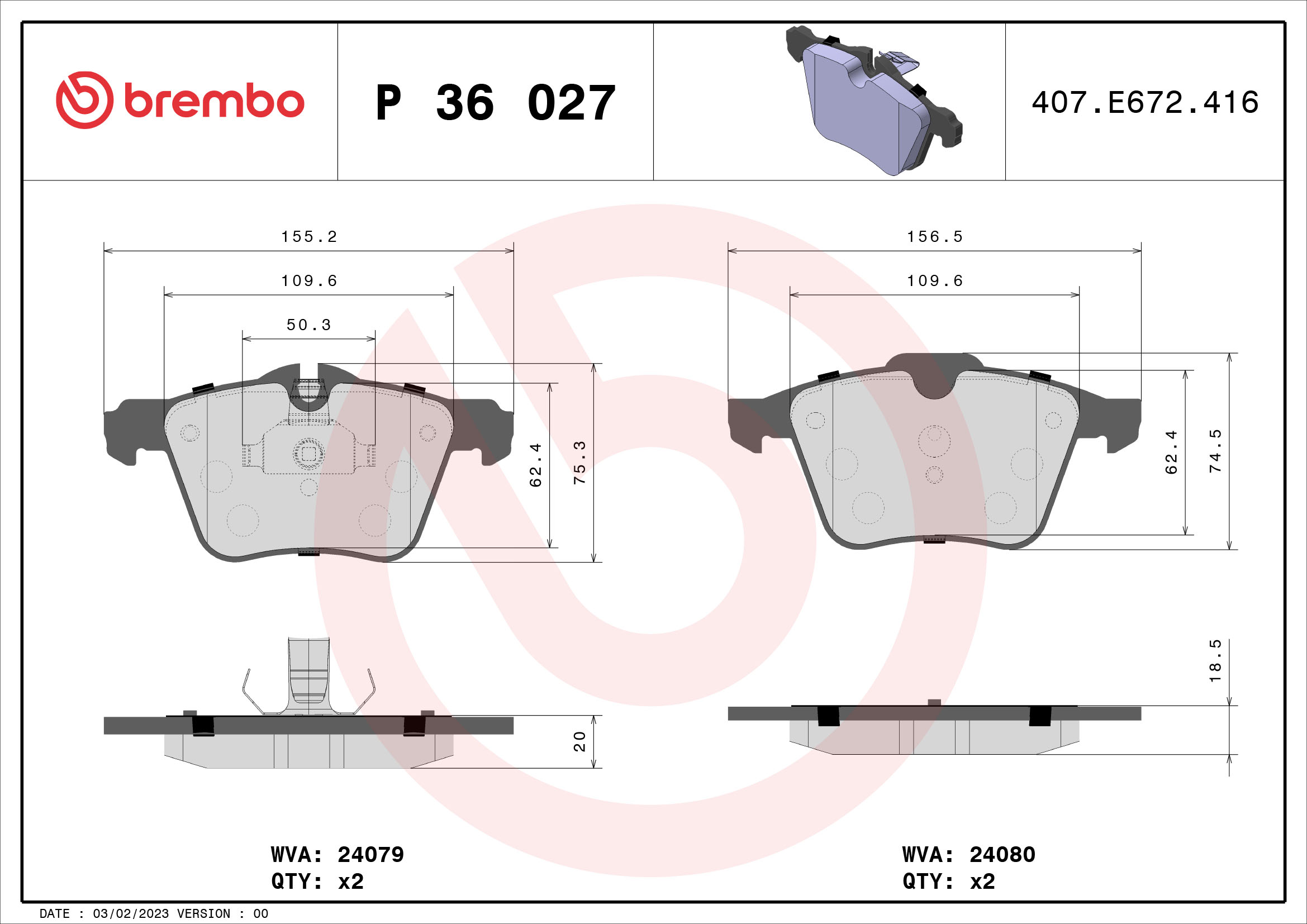 BREMBO Első fékbetét P36027_BREMBO