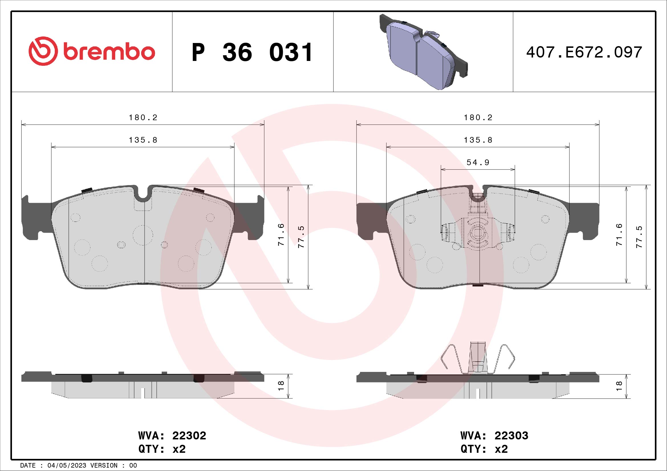 BREMBO Fékbetét, mind P36031_BREMBO