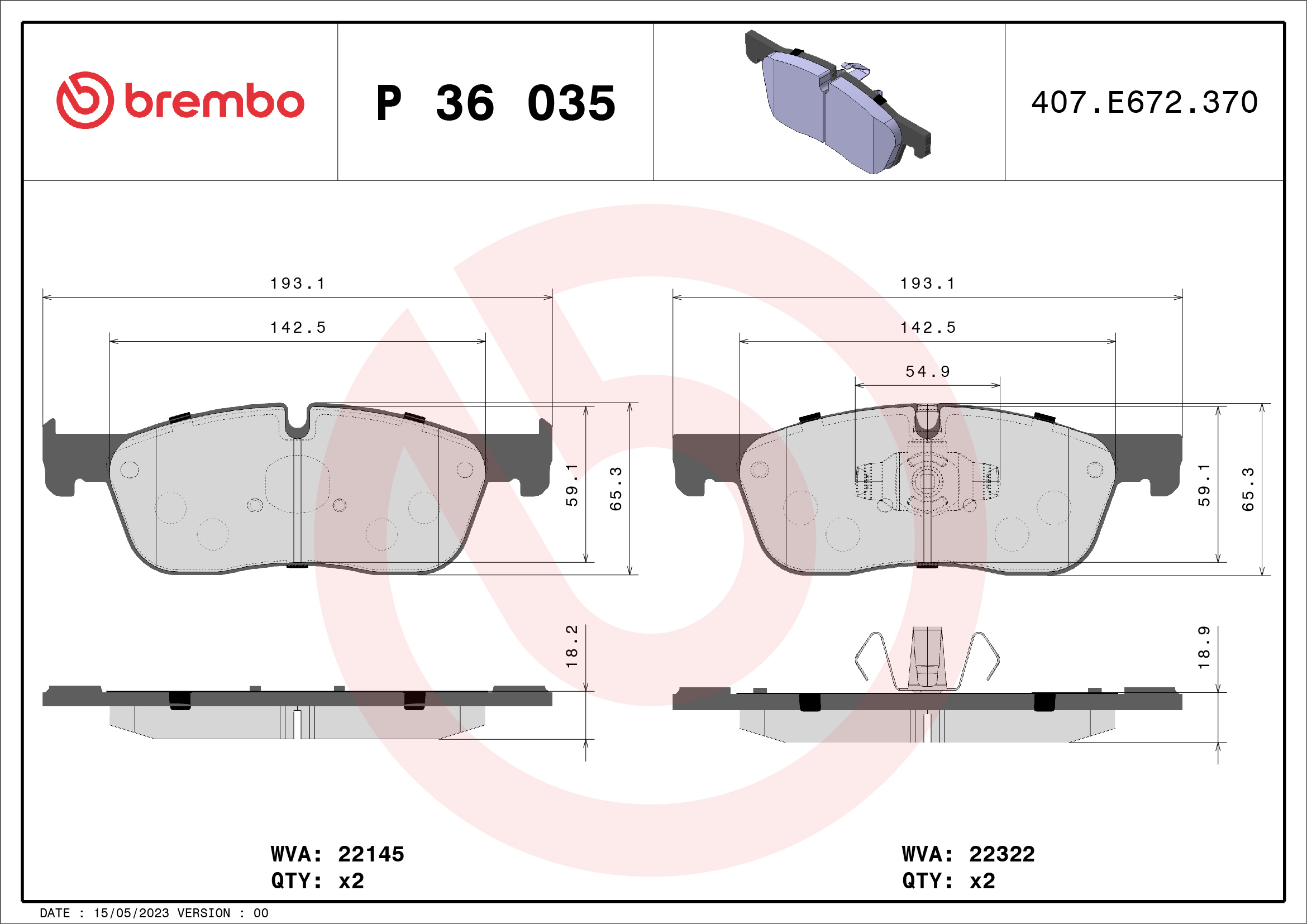 BREMBO Első fékbetét P36035_BREMBO